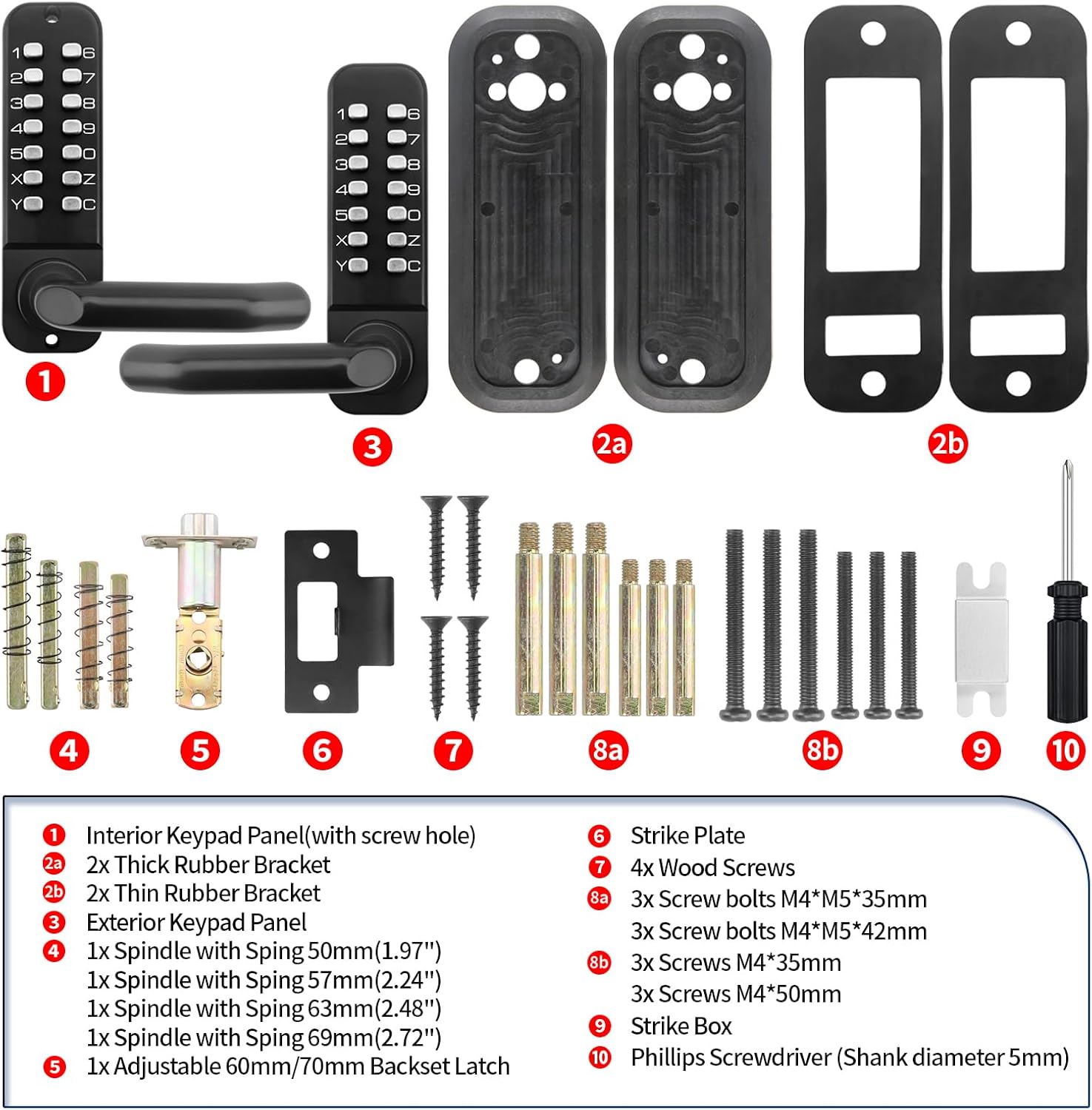 Mechanical Keyless Entry Door Handle Lock with Keypad,Double-Sided Combination Code Opening,Interior Exterior Push Button Passcode Front Door Lever Set,for Gate,Fence,No Battery(Matte Black)