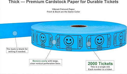 Miniatura 2 de Tacticai 2000 boletos para rifa, sonrisa, azul (selección de 8 colores), rollo individual, boleto para eventos, entrada, recompensa de clase,