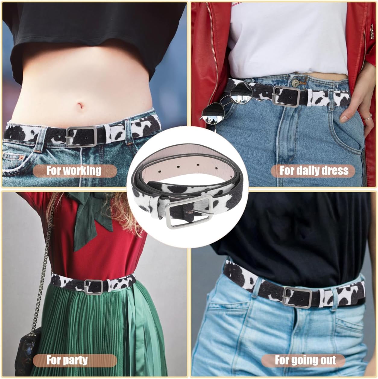 KESYOO Cow Print Leather Dress Belt, Adjustable Waist Belt for Women, PU Material, One Size Fits Most, Body Shaper, Chinese New Year Party Favor - Image 8