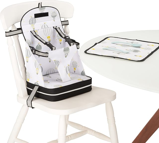 Baby Polar Gear Portable Booster Seat  A take-Anywhere highchair with an Integrated Pocket  for Toddlers Aged 13  Lightweight, Safe and Easy-to-Clean  Includes a Free Place mat (Hot Air Balloon)