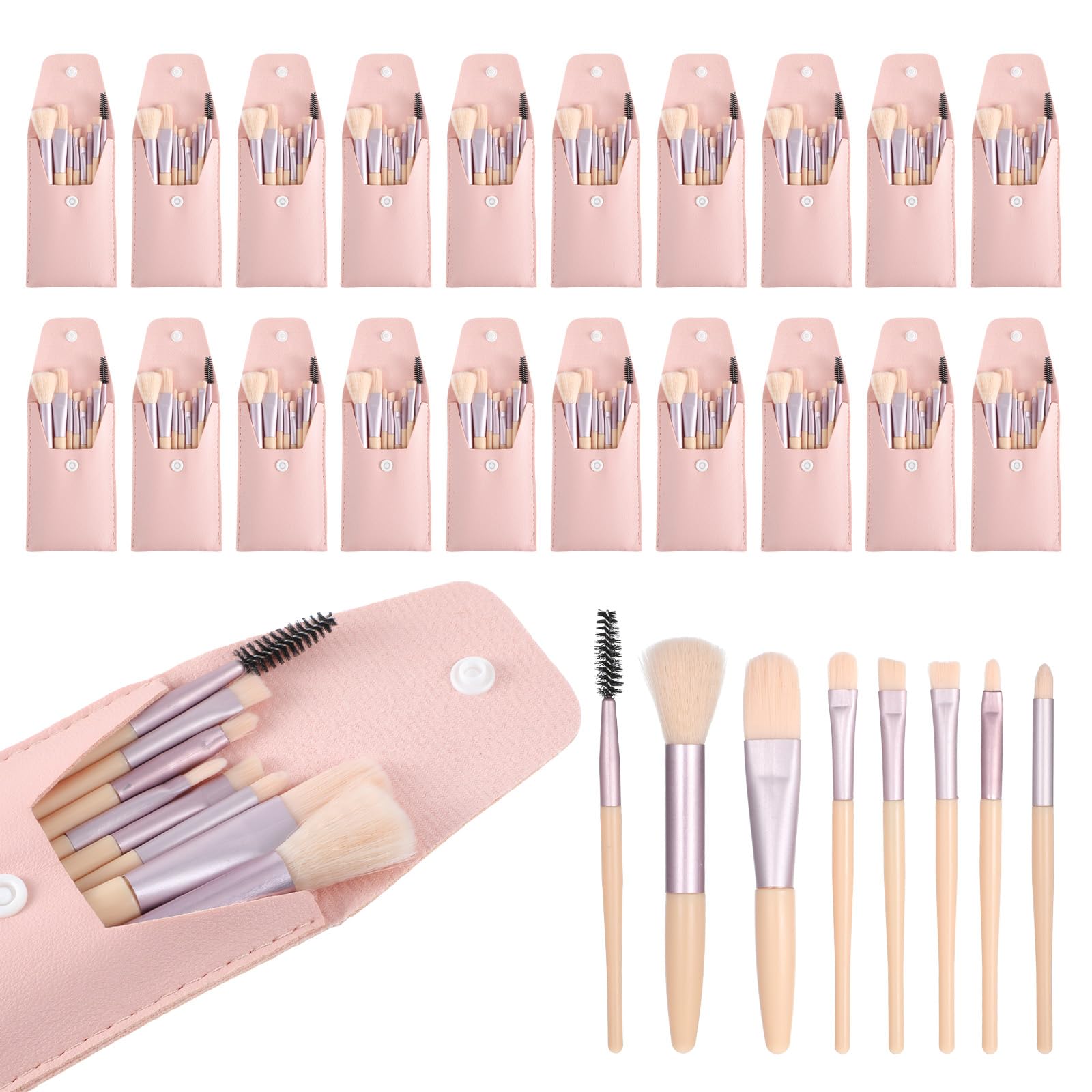 20 Sets Pink Travel Makeup Brush Set Bulk Synthetic Fiber Makeup Brushes Set Bridesmaid Gift for Wedding Bridal Shower Favors Bachelorette Party Gift (Ivory Beige)