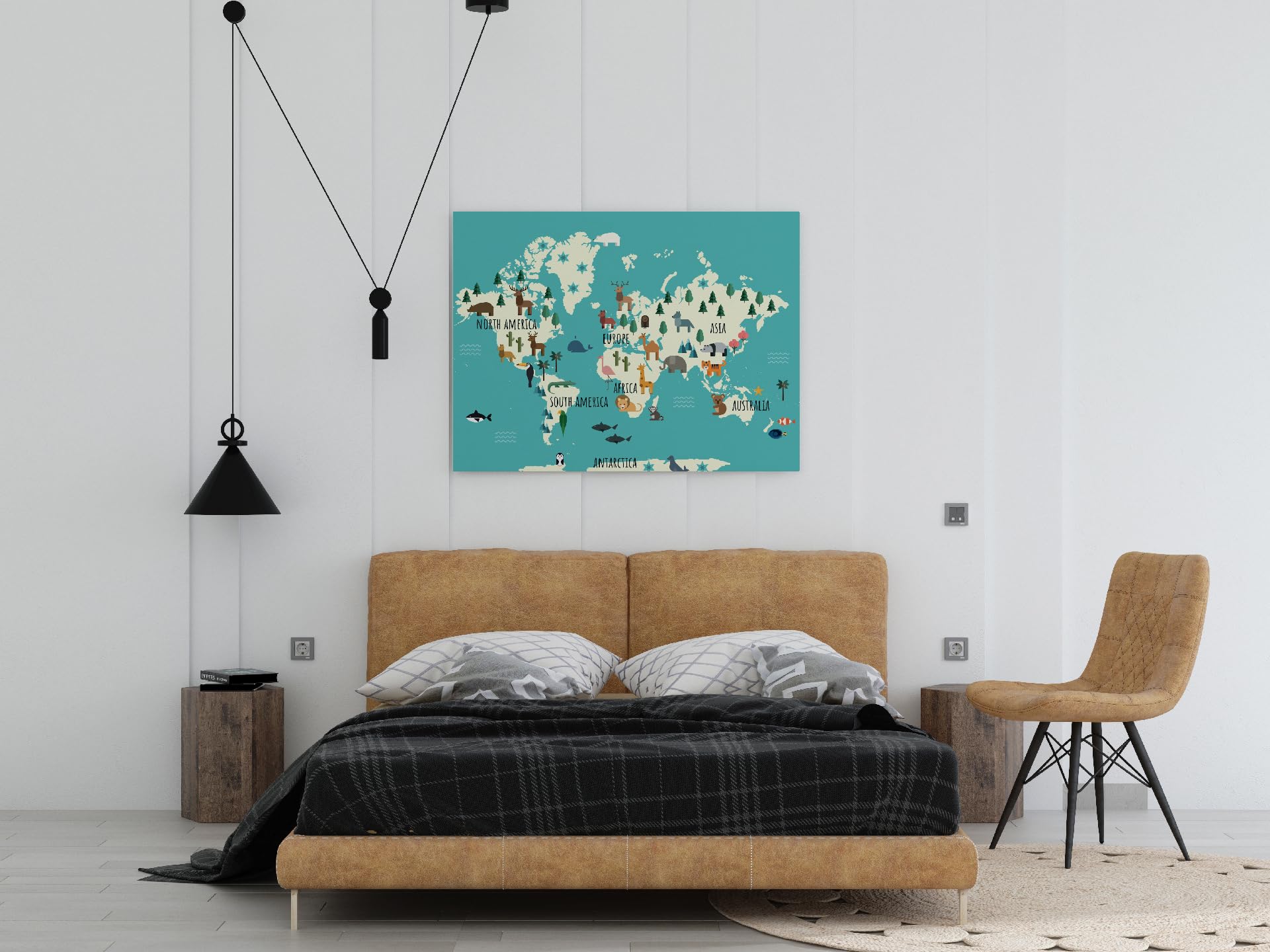 framed concept | Mappa del mondo con puntine | decorazione da parete fatta a mano con 50 puntine dorate | idea regalo originale