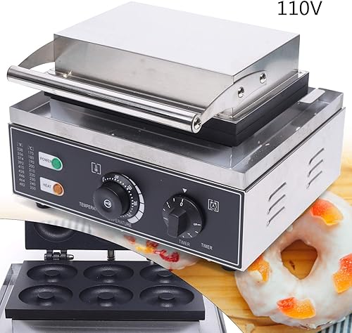Miniatura 4 de Máquina para hacer donas, 110 V, 1550 W, 6 agujeros, antiadherente, comercial, para donuts, 122.0-572.0 °F con mango de acero inoxidable