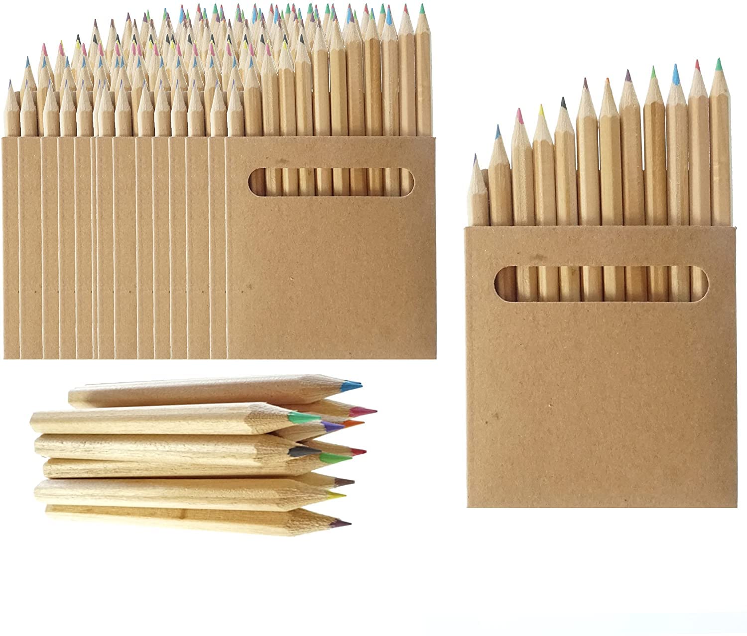 Deliex Lote 50 Sets de Lápices de Colores Infantiles. 12 Mini Lápices por Caja. Para regalos de Cumpleaños Infantiles, Detalles de Bodas, Comuniones, bautizos y Colegios (50)