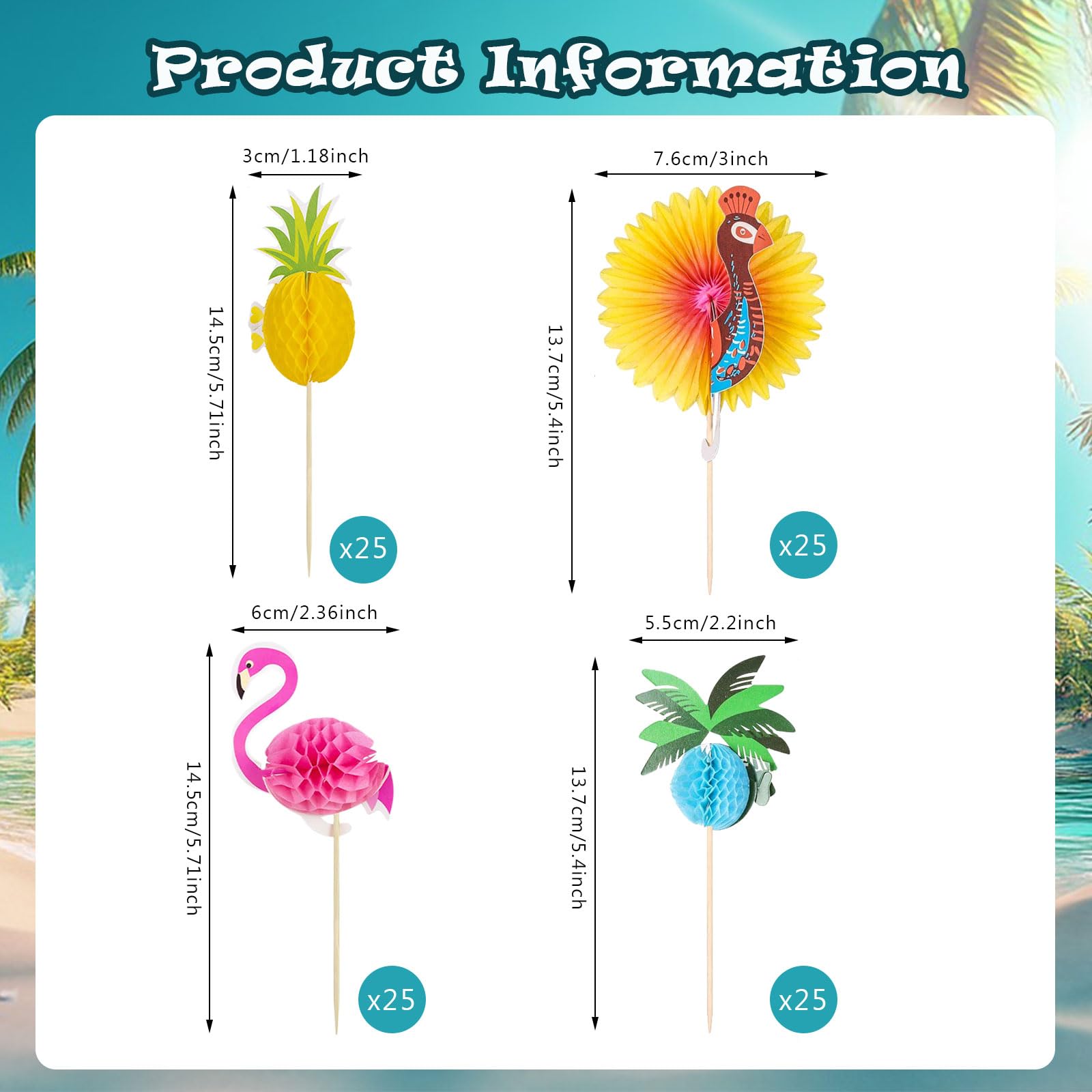 100 Pezzi Decorazioni Cocktail Estate, Decorazione Cocktail Spiaggia, Decorazione Torta Hawaiana Accessori Cocktail Frutta per Decorazioni delle Feste Estive