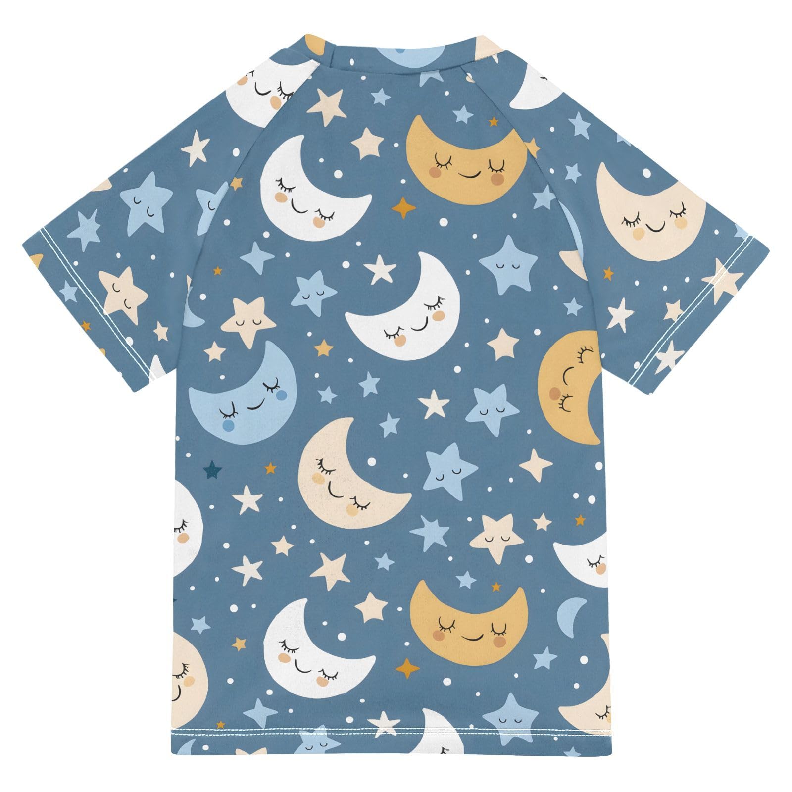 ALAZA Boys Rash Guard Swimming Shirt for Boys Short Sleeve Cute Moons Stars UPF 50+ 5-6T