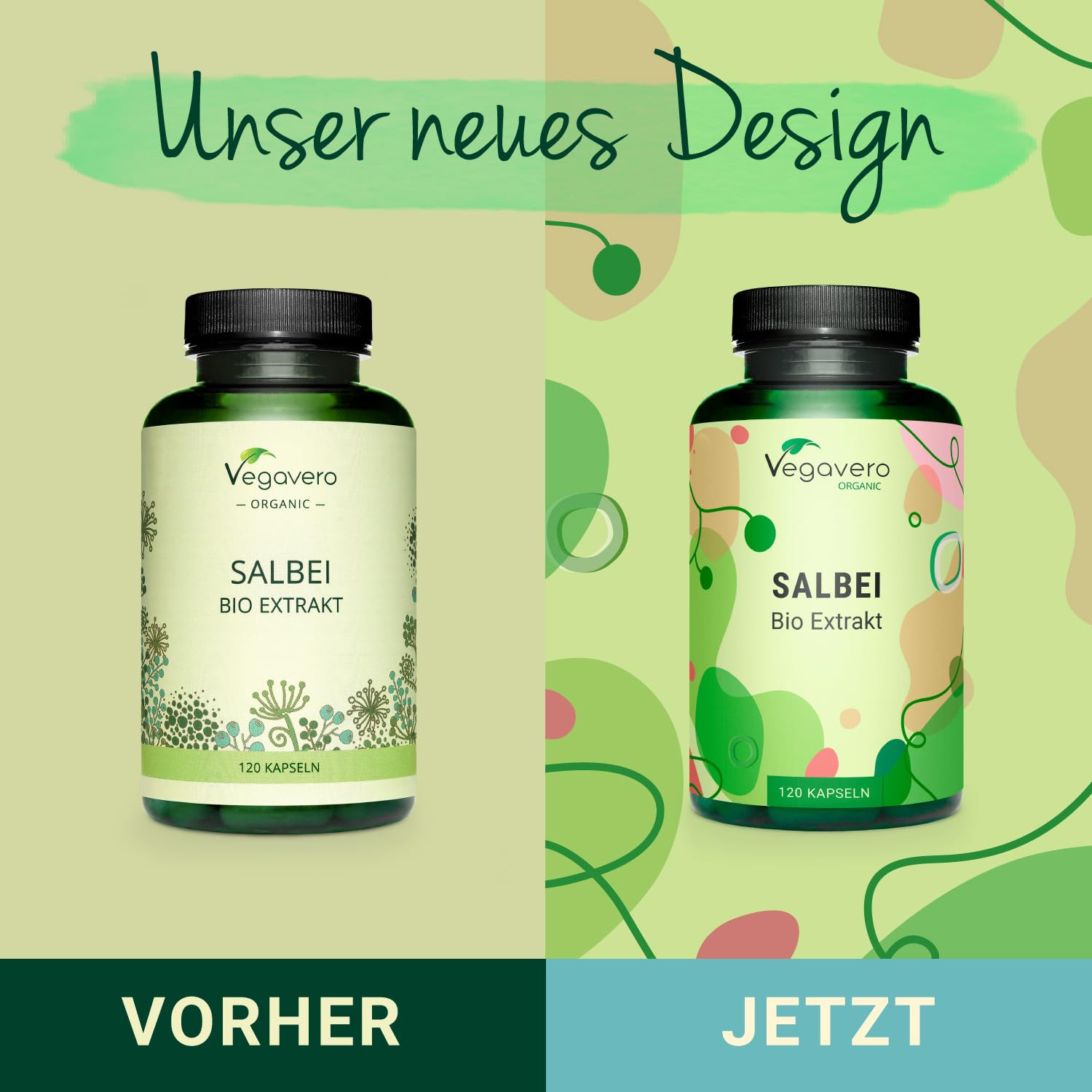Bio Salbei Kapseln Vegavero | Mit 1% Rosmarinsäure | 500mg Extrakt pro Einheit | aus Frankreich | Starkes Schwitzen | Hitzewallungen Wechseljahre | 120 Stück | Vegan
