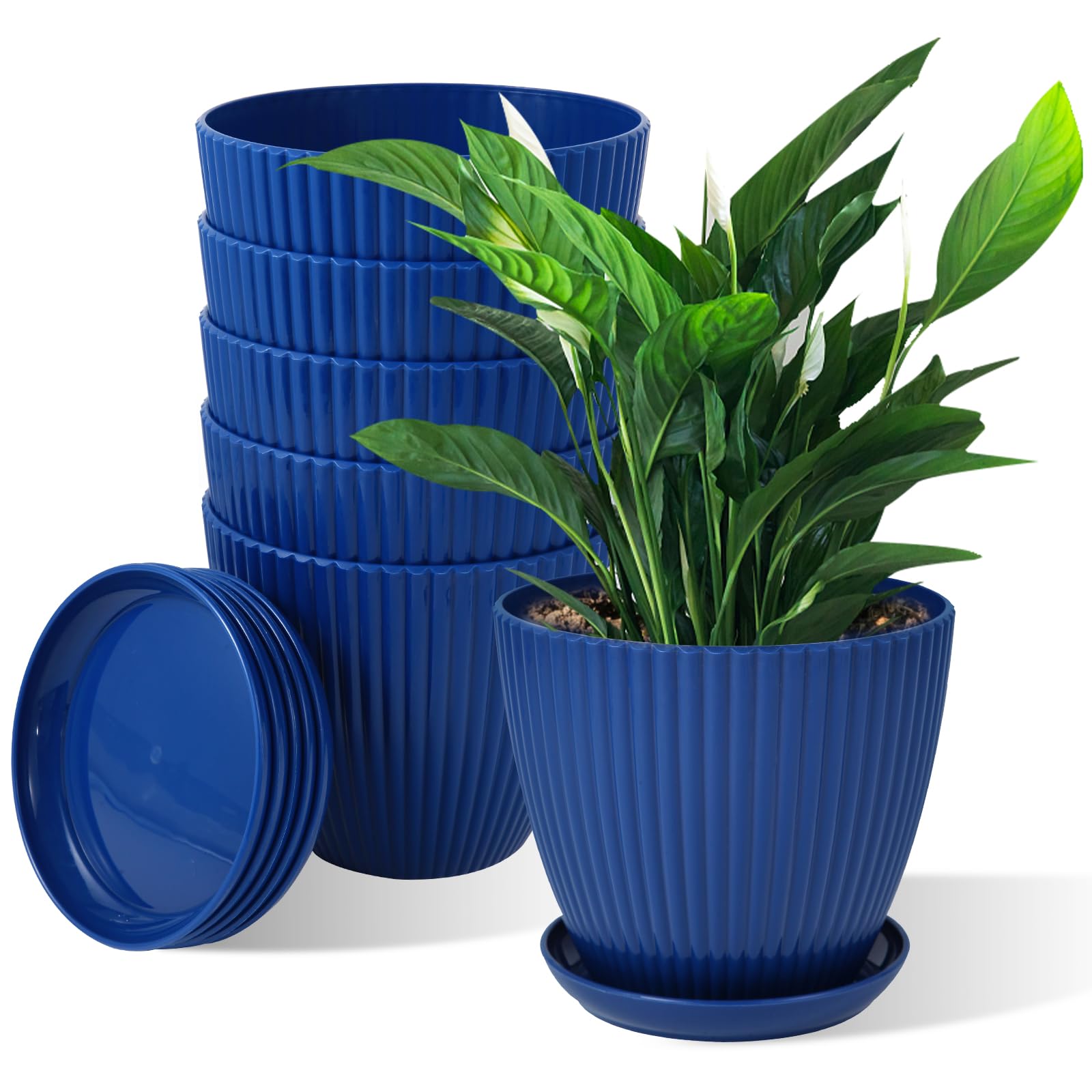 Amazon.com: MUXINCAMP 7 Inch Large Plant Pots, 6 Pack Flower Pots with  Drainage Hole and Tray Saucer Plastic Plant Pot for Outdoor Indoor House  Plants and Flowers Herbs (Blue) : Patio, Lawn