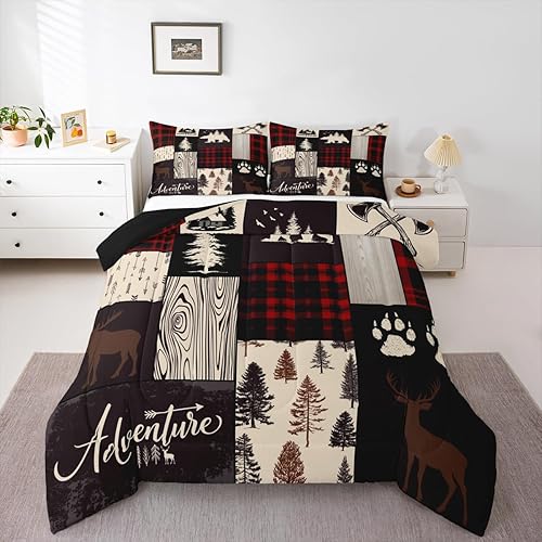 Inserto de edredón retro de cabaña para niños, juego de edredón de retazos a cuadros para niños, adolescentes y adultos, juego de ropa de cama de