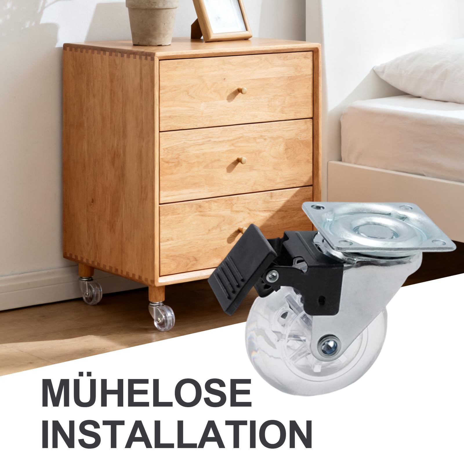 8er Set Möbelrollen, 50mm Lenkrollen mit Bremse, Tragfähigkeit 160 kg 360°Drehung, Schwerlastrollen Klein, für Palettenmöbel, Couchtische