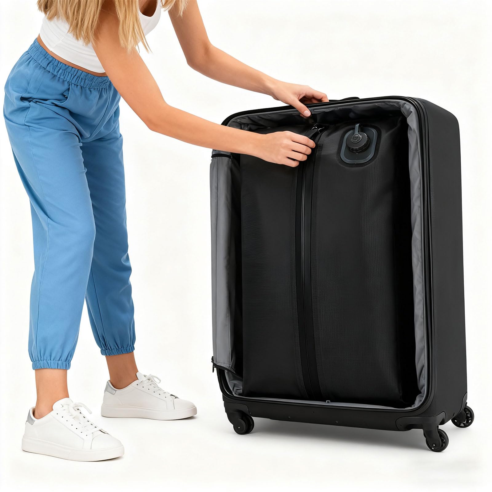 Borsa da viaggio compatta con pulsante con tecnologia di compressione airless organizer salvaspazio per vestiti accessori senza pompe Touch Vacuum Bag