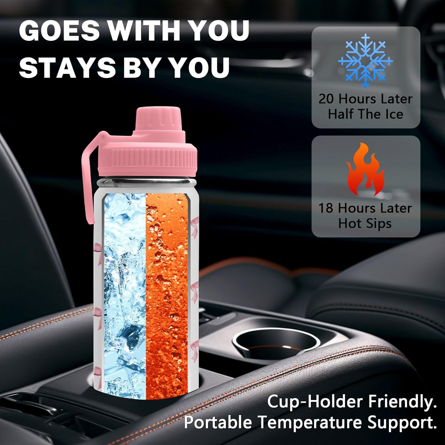 Bow Knot Water Bottle for Daughter, Stainless Steel Insulated Tumbler for Home with 2 Lids & Handle, Antislip Silicone Boot, 18oz Reusable Leak-proof Bottle for Sports, 1 PCS - Image 6