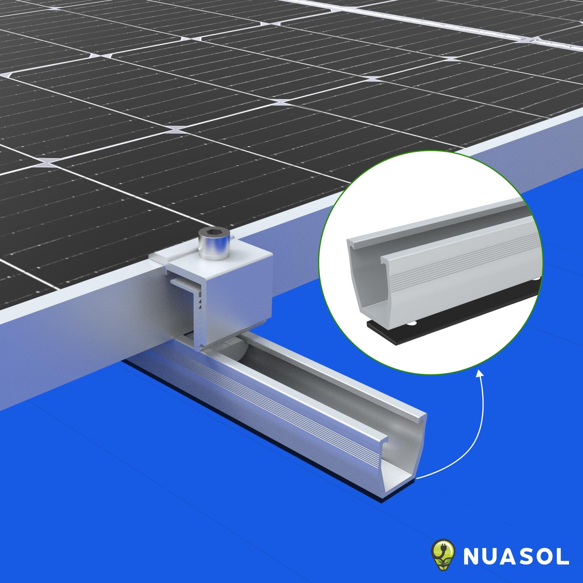 Kit de montage photovoltaïque pour toit en tôle trapézoïdale | Fixation pour 2 modules | Profil en U 20 cm | Support de panneau solaire avec pince d'extrémité, pince centrale et vis pour
