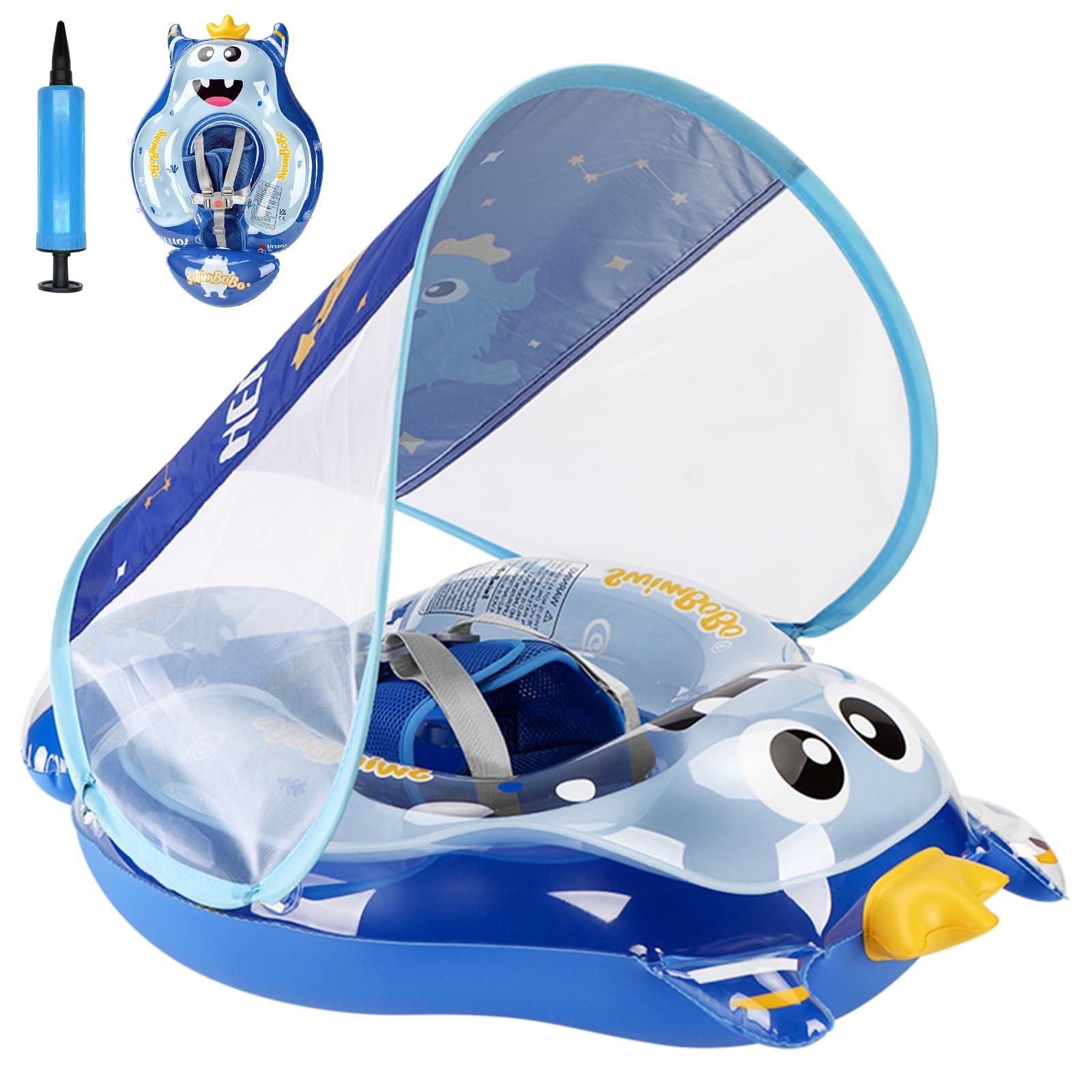 ROCKY&CHAO Swimming Ring with Removable Canopy, UPF 50+ Sun Protection