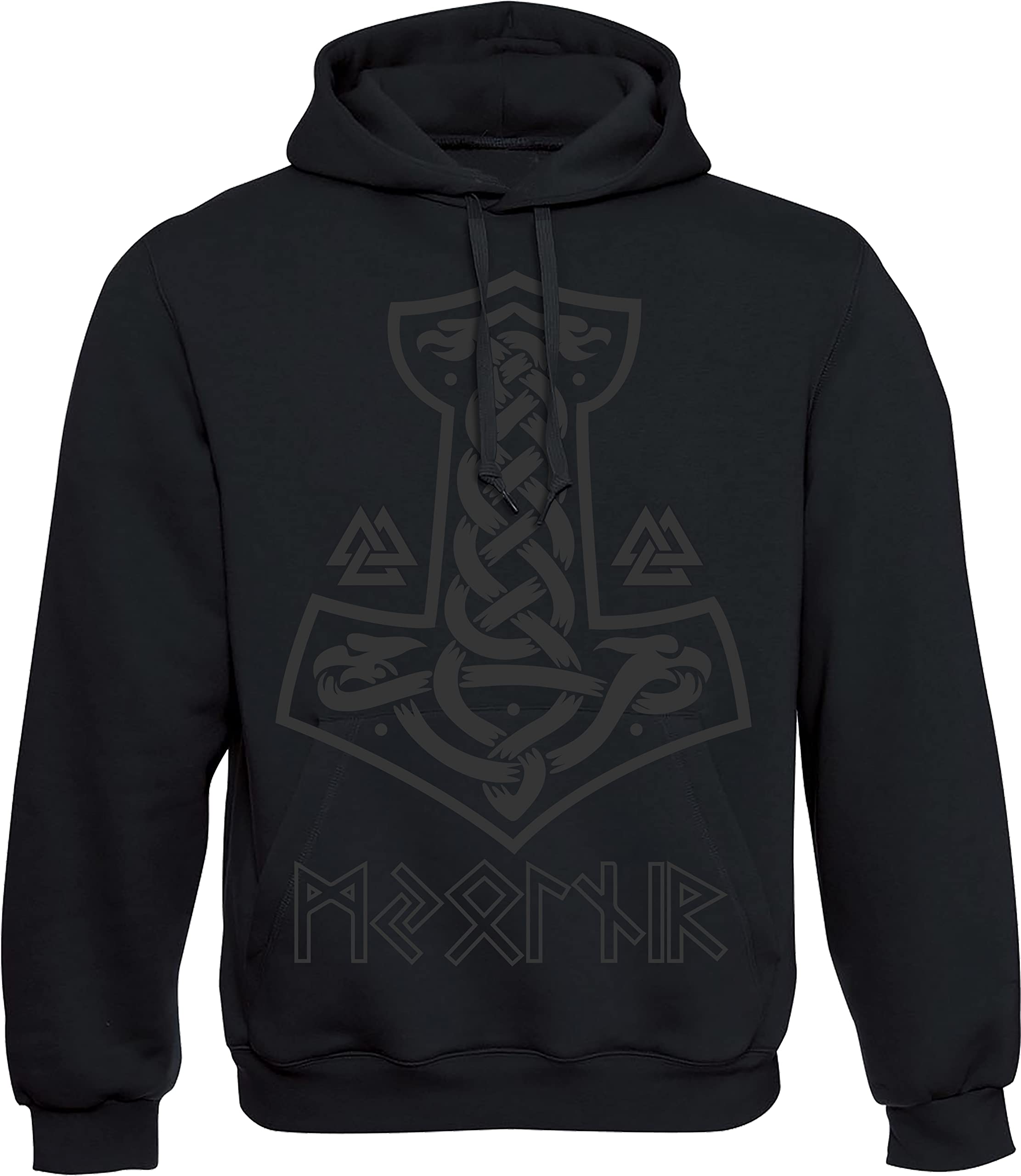 Baddery Camiseta: Valknut Skull - Mjolnir Martillo Thor - Vikingo T-Shirt Hombre-s y Mujer-es - Noruega Norge Norway - Odin Norseman Valhalla Hammer Mjölnir Pagan Metal - Regalo - Viking-s - Vikinga