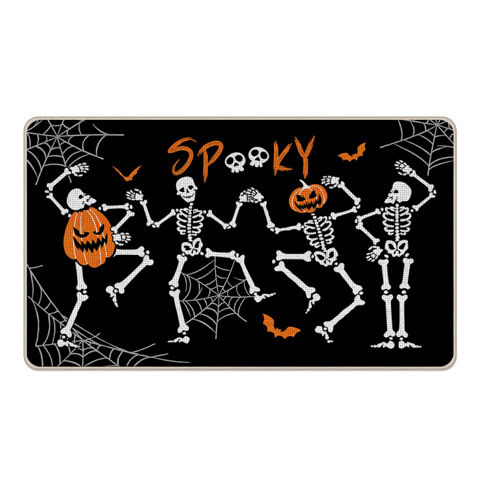 Tailus Halloween Gothic Skeleton Decorative Front Door Mat, Spooky Skull Jack O Lantern Pumpkin Doormat Indoor Outdoor Non-Slip Floor Entryway Rug, Spider Web Bat Home Kitchen Decoration 17x29 Inch