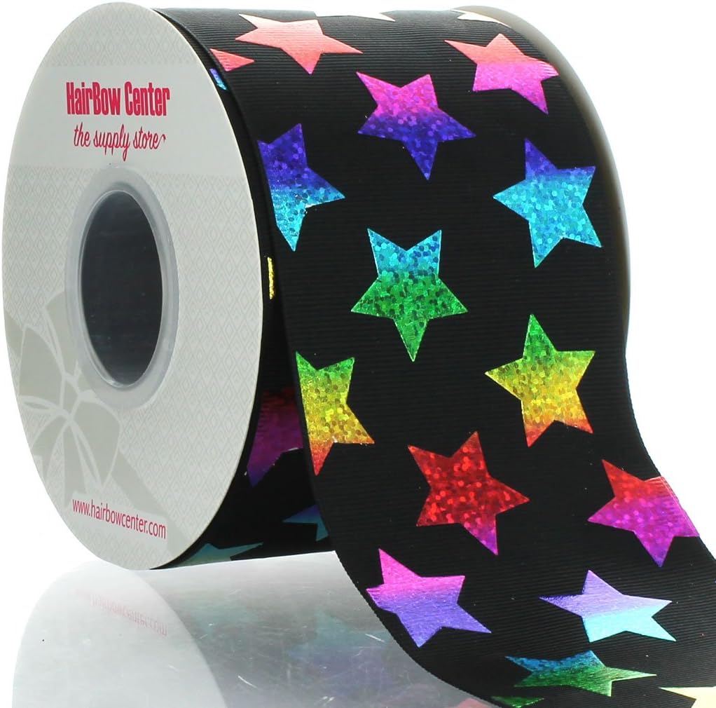 3" Black w/Ombre Rainbow Stars Grosgrain Ribbon 100yd