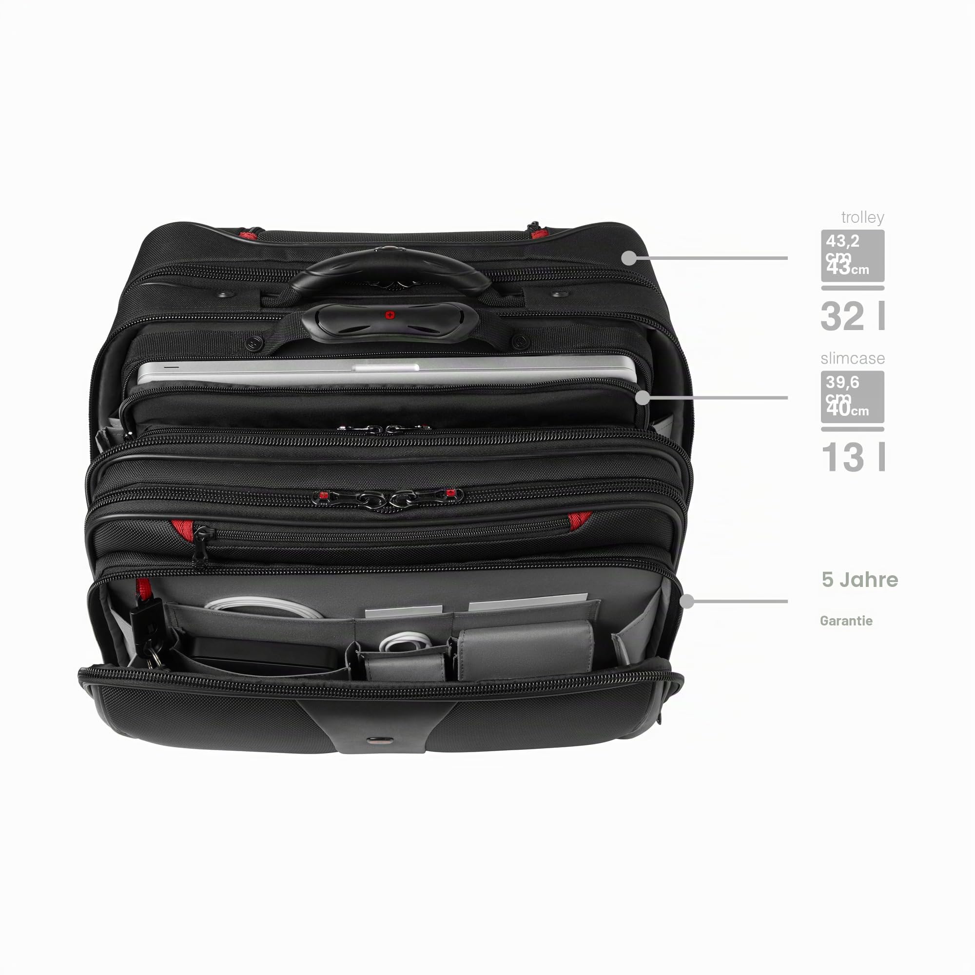 WENGER Patriot 2-TLG Laptop Trolley für Notebook bis 17 Zoll, herausnehmbare Laptop-Tasche 15,6 Zoll, 25 l, Damen Herren, Büro Business Reisen, Schwarz, 600662
