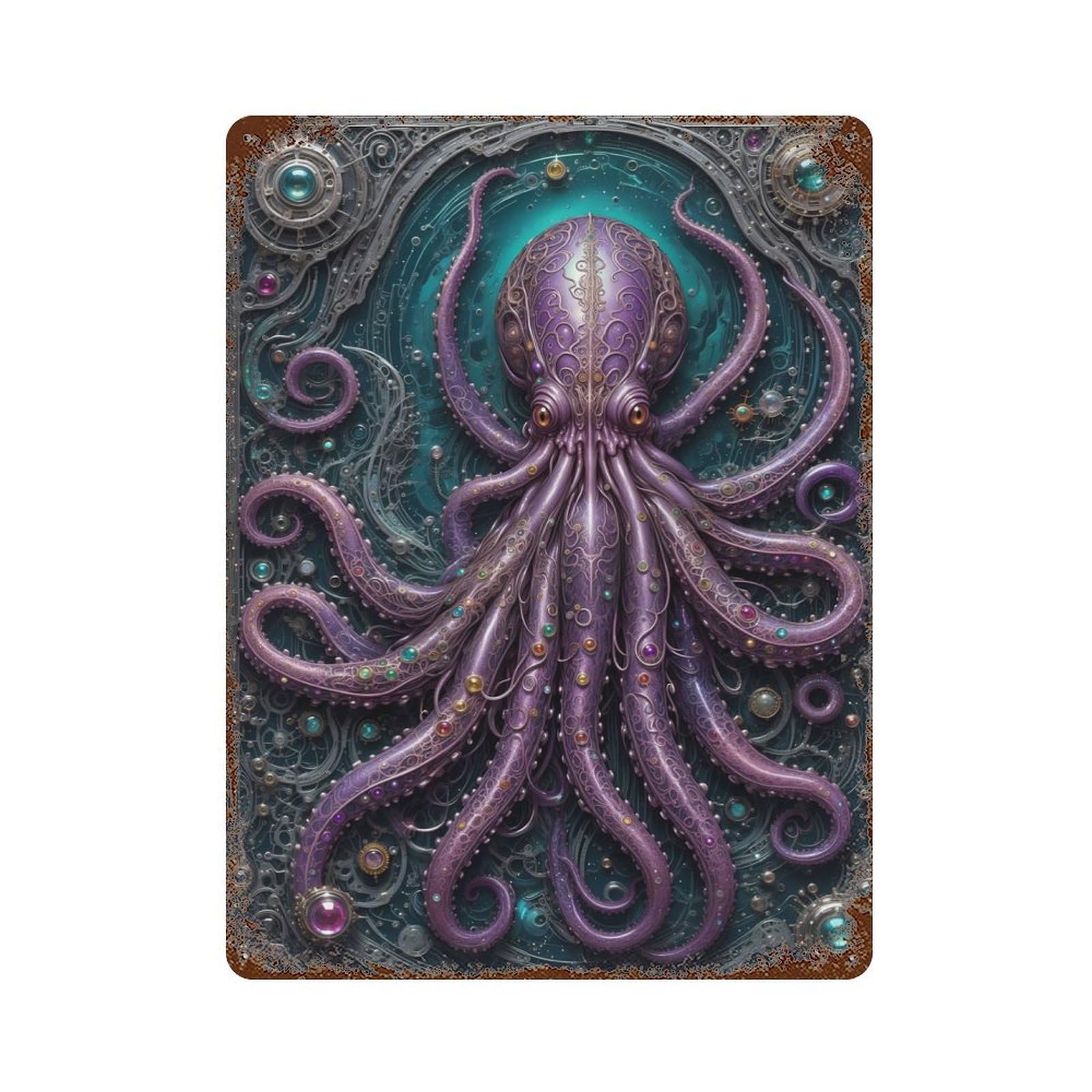 Ancient Steampunk Kraken 15.7"x11.8" Rustic Tin Plaque, Farmhouse Wall Decor for Basement, Hobby Room And Garage Decor