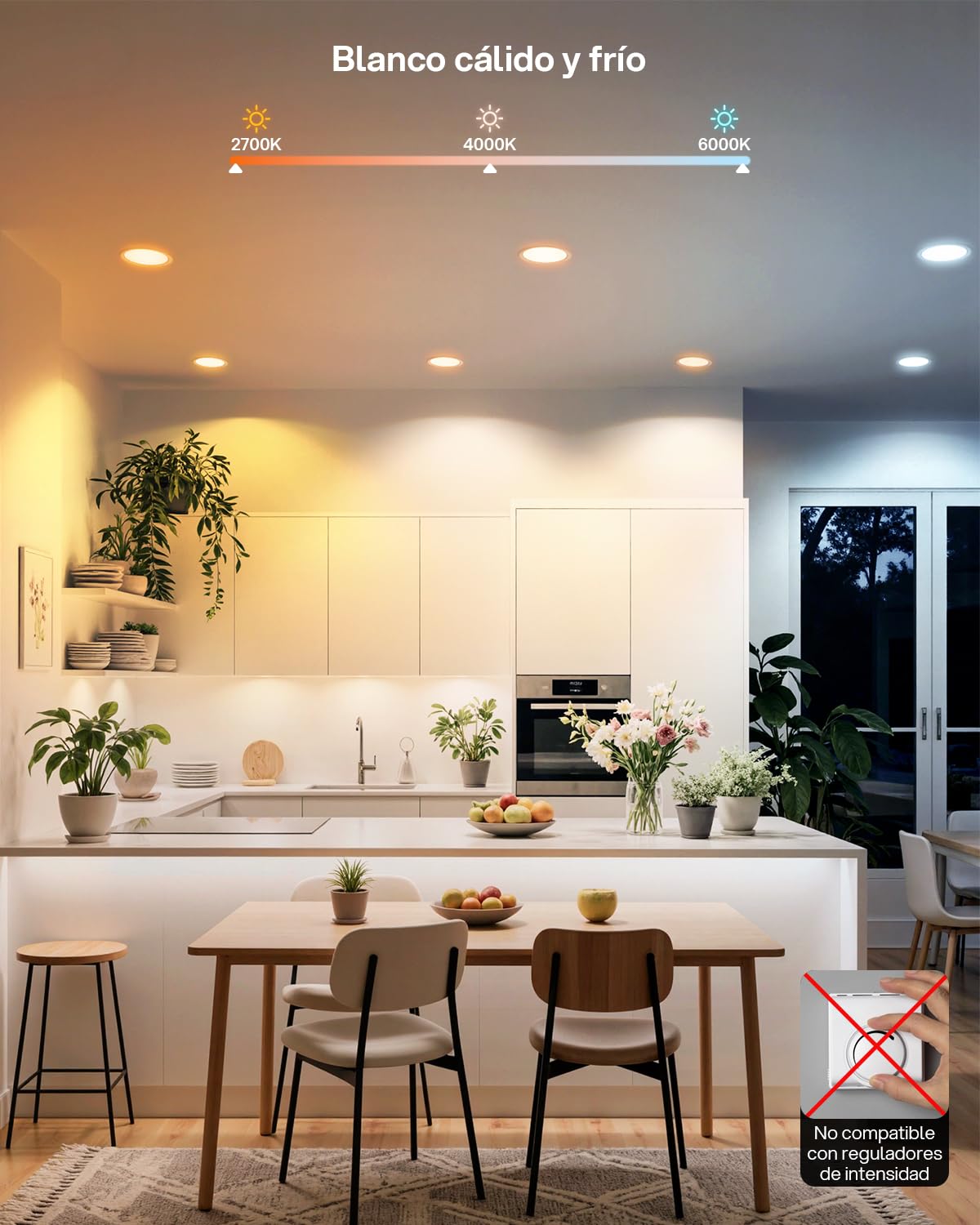 DUSKTEC Foco LED Empotrable RGB con Mando, 3 Unidades, 10W, 1000 lúmenes, 220V, focos LED de techo, color blanco, iluminación empotrada IP44 para cuarto de baño, cocina, pasillo