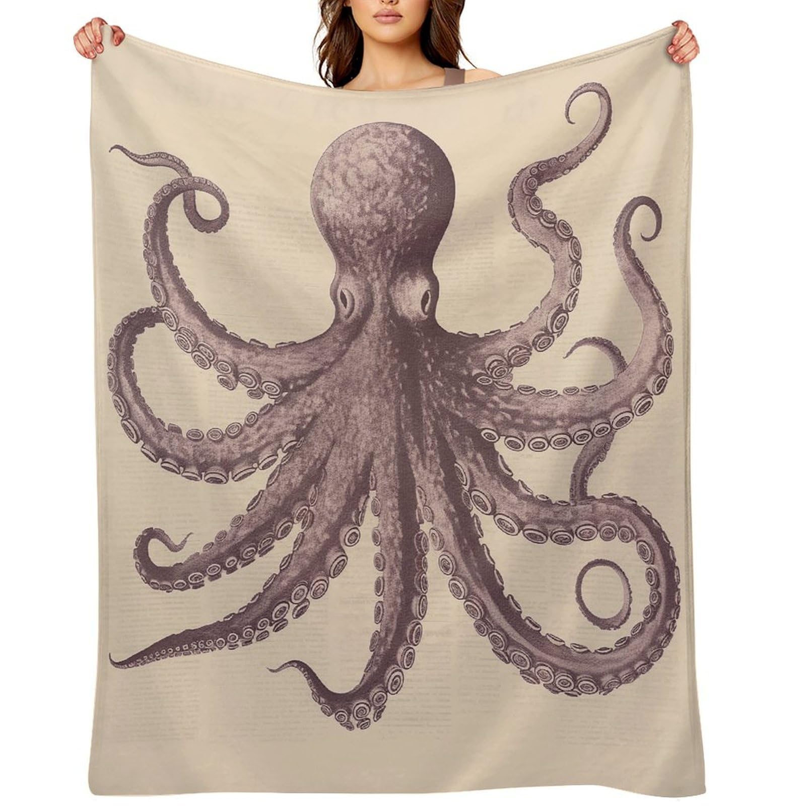 Vintage Octopus Throw Blanket for Couch and Bed Super Soft Warm Lightweight Throw Blankets Cozy Fuzzy Flannel Blanket Personalized Decorative Blankets for Sofa Decor 60"x80"