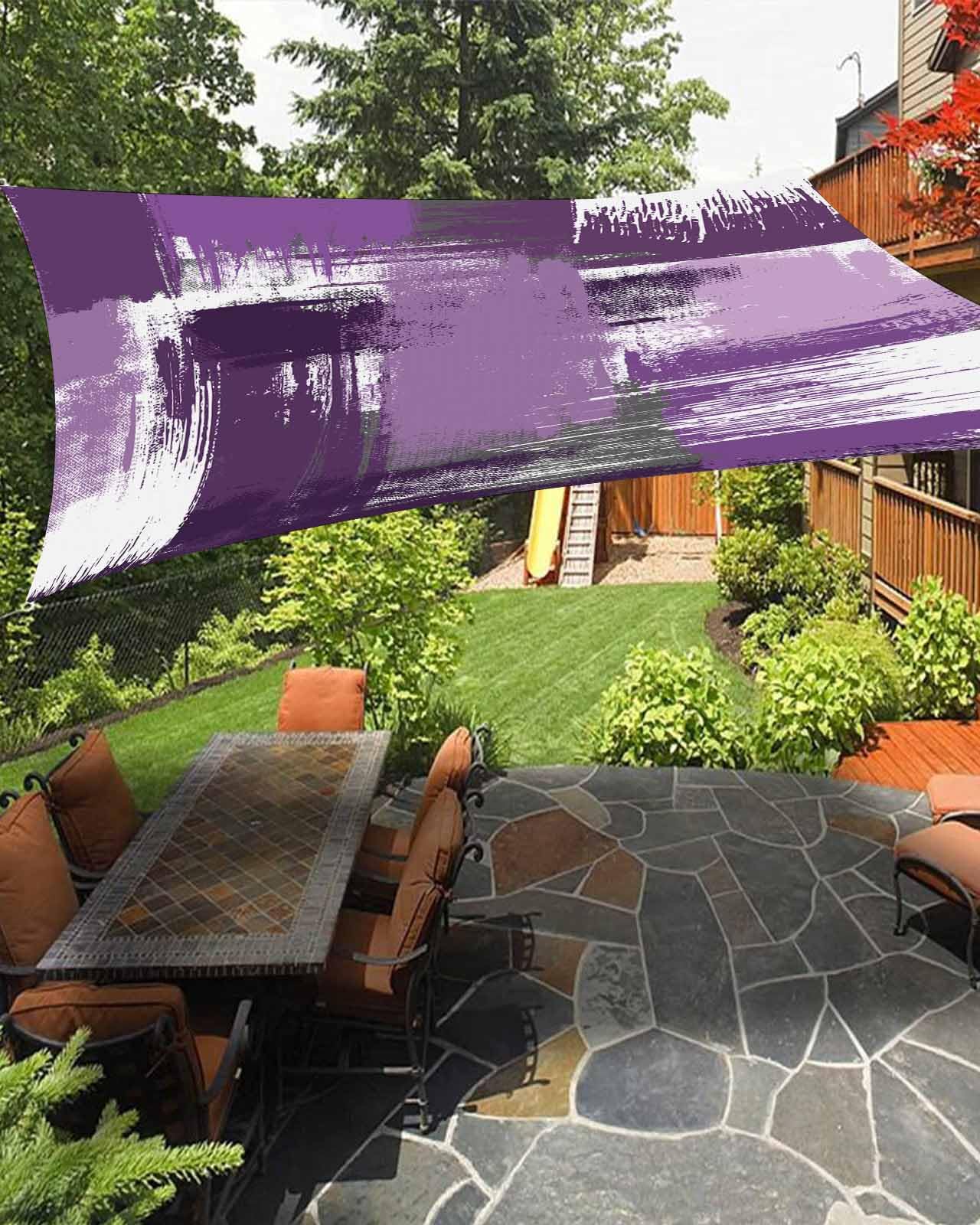 Sun Shade Sail 12' x 16', Oil Painting Purple Sun Blocking Shades Privacy Outdoor Covering, Modern Geometric Black White Abstract Art Shade Cloth for Patio Deck Terrace Garden Lawns Beach Backyard
