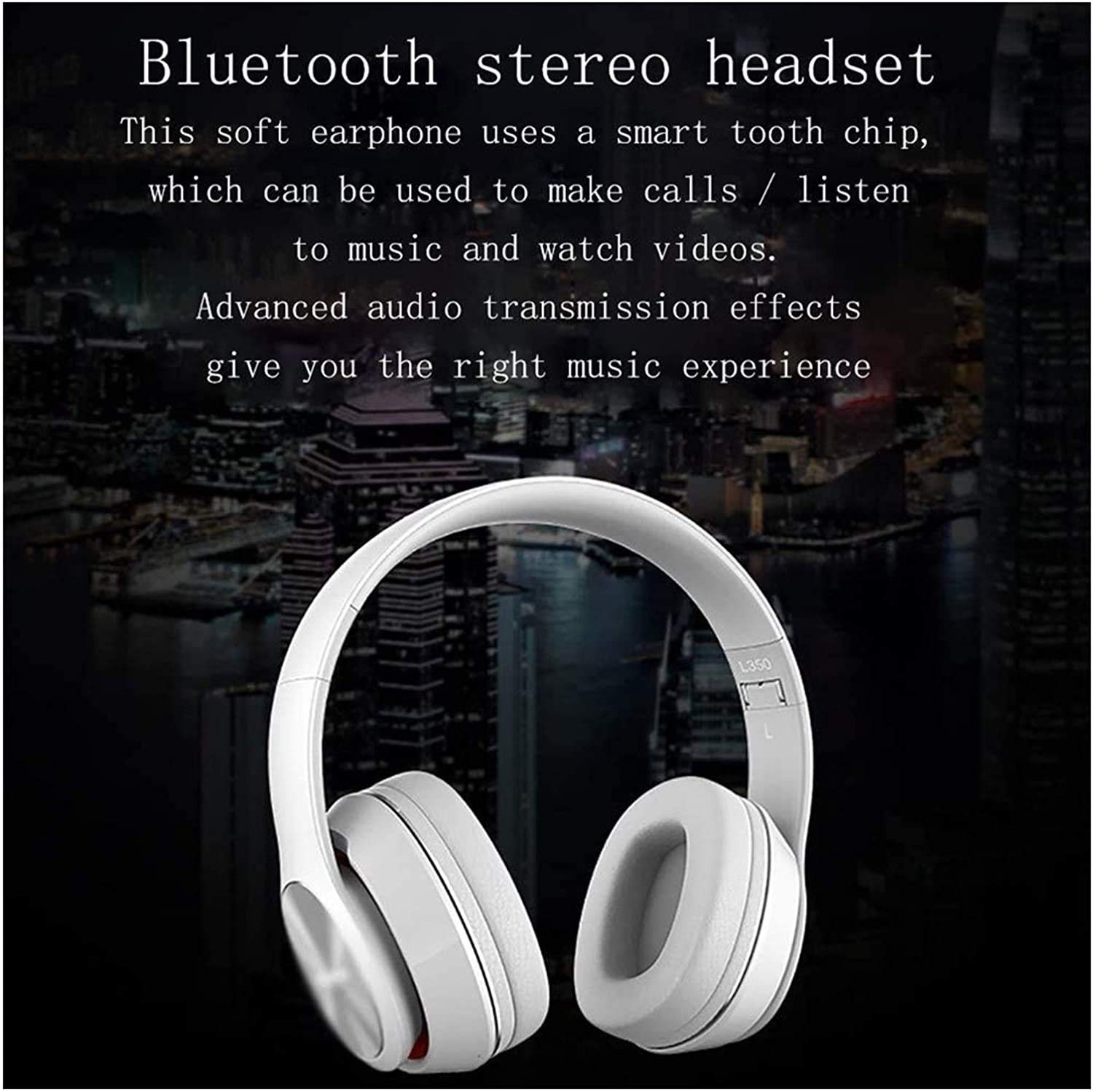 Cuffie on-Ear con Microfono, Cuffie per Bassi Stereo Leggero, Cuffie Wireless Portatili per Smartphone Tablet Laptop Computer (Color : White)