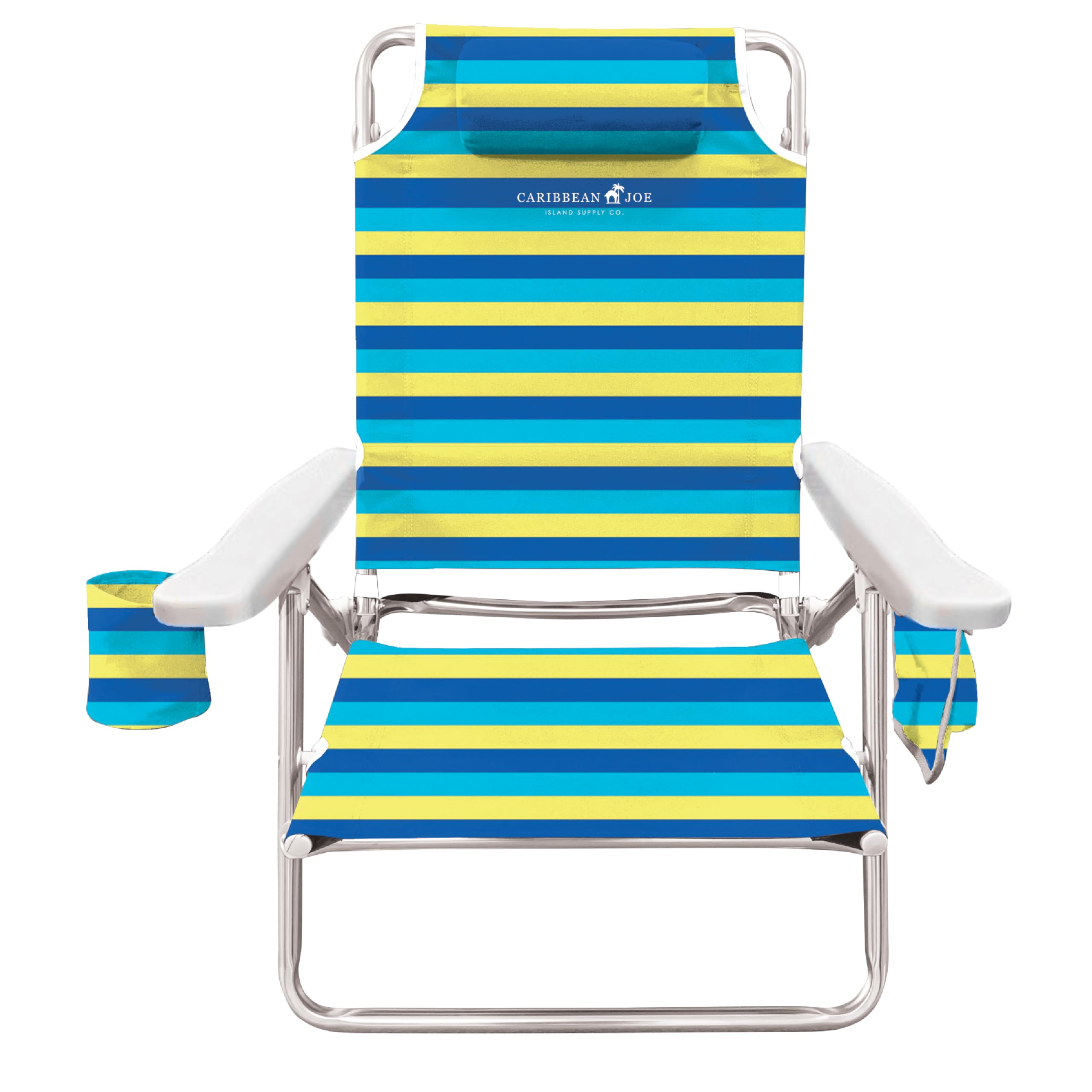 Caribbean Joe Folding Beach Chair, 5 Position Lightweight, Portable Reclining Outdoor Camping Chair with Headrest, Shoulder Strap, and Cup Holder, Bold Stripe