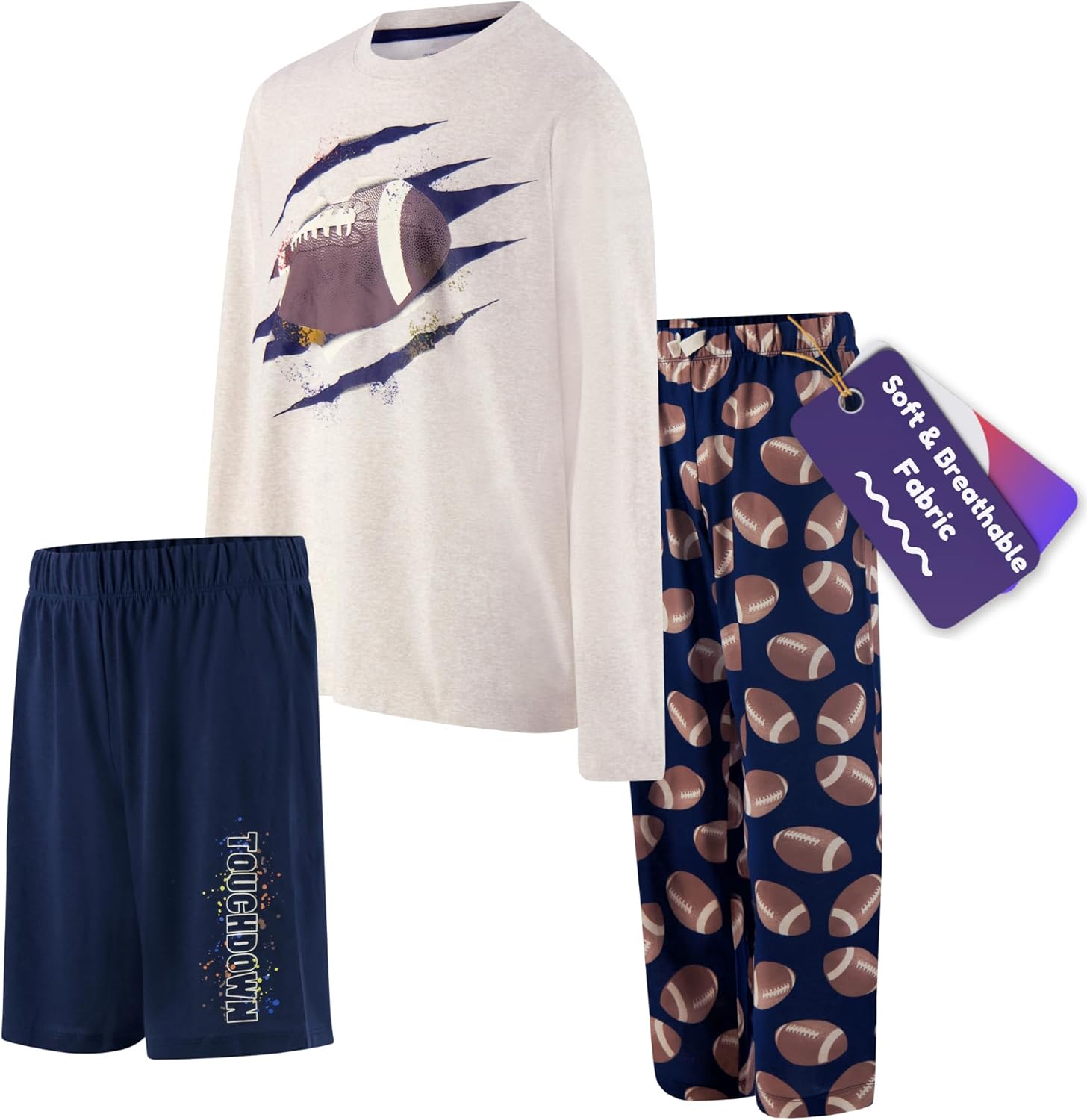 Boys Pajamas Set, 3-Piece Boys’ Sleepwear Pjs, Loose Fit, Soft, Breathable,... - Picture 22 of 71