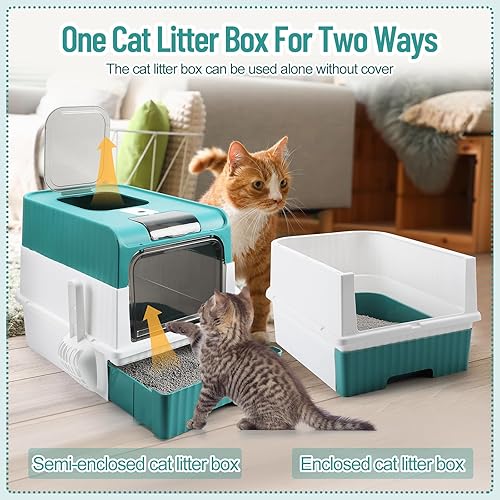 Miniatura 20 de Tioncy Kit de iniciación de 7 piezas para gatos pequeños, caja de arena para gatos con pala y alfombrilla de arena para patas, cuencos dobles Negro