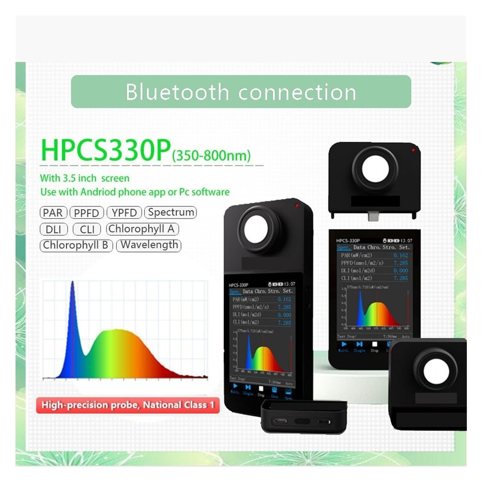 Miernik Natężenia Oświetlenia Widma HPCS330P PAR PPFD 350-800nm
