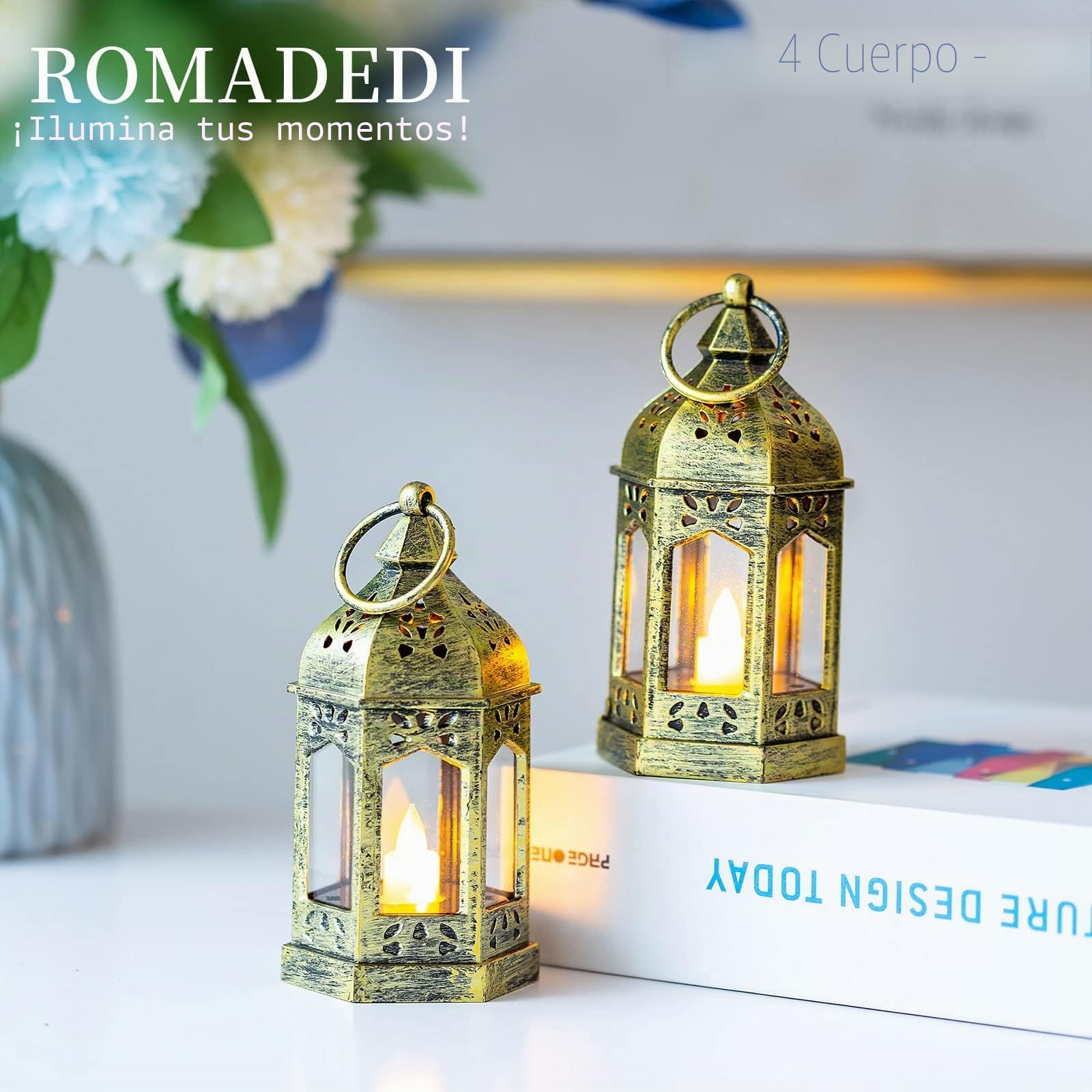 Romadedi Mini farol con velas LED, dorado, juego de 20 | Para colgar, para bodas, Ramadán, Navidad, jardín, balcón, exterior y decoración de mesa
