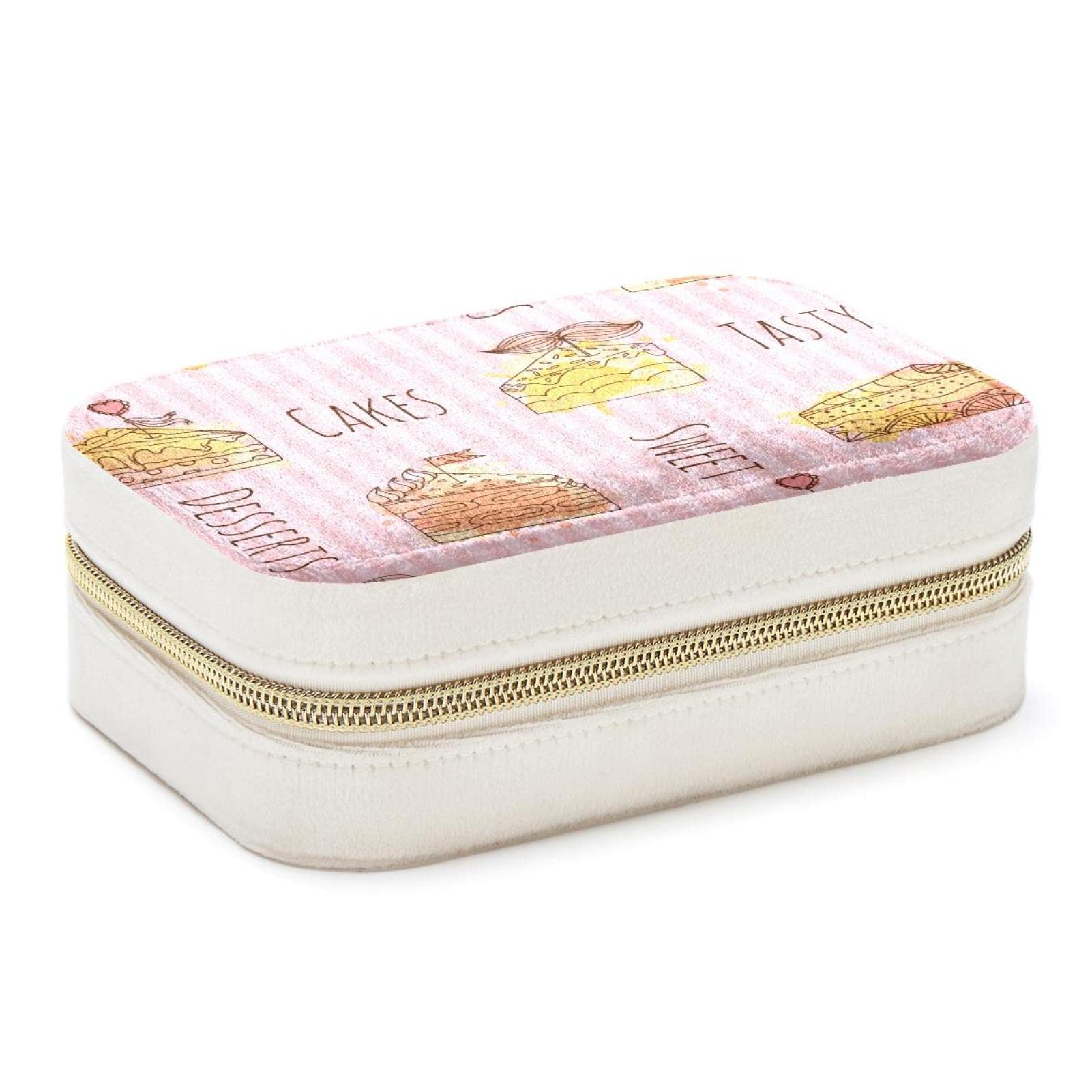 Boîte à bijoux portable Tasty Cakes à rayures roses pour voyages