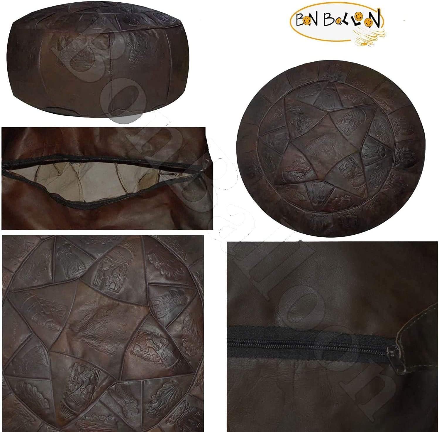 Authentic Ottoman Pouf Pouffe Poufs Footstool Egyptian Moroccan Handmade Genuine Leather Unstuffed Living Room Decor Floor Cushion Foot Stool Arabian Arabic Style Turkish Poof, Brown