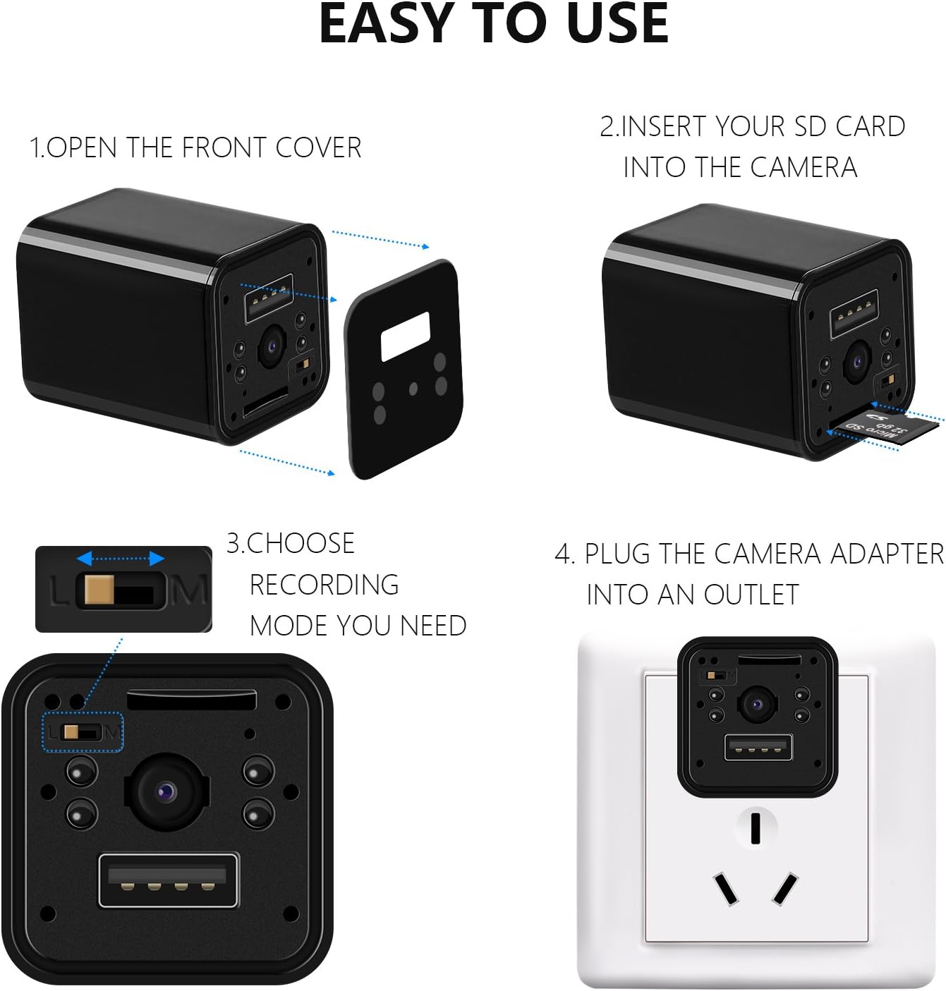 Hidden Camera - JAKIELAX Spy Camera Adapter- 1080P HD USB Charger Camera with Motion Detection and Loop Recording Free Flash Transfer Stick for Protection of Your Home and Office