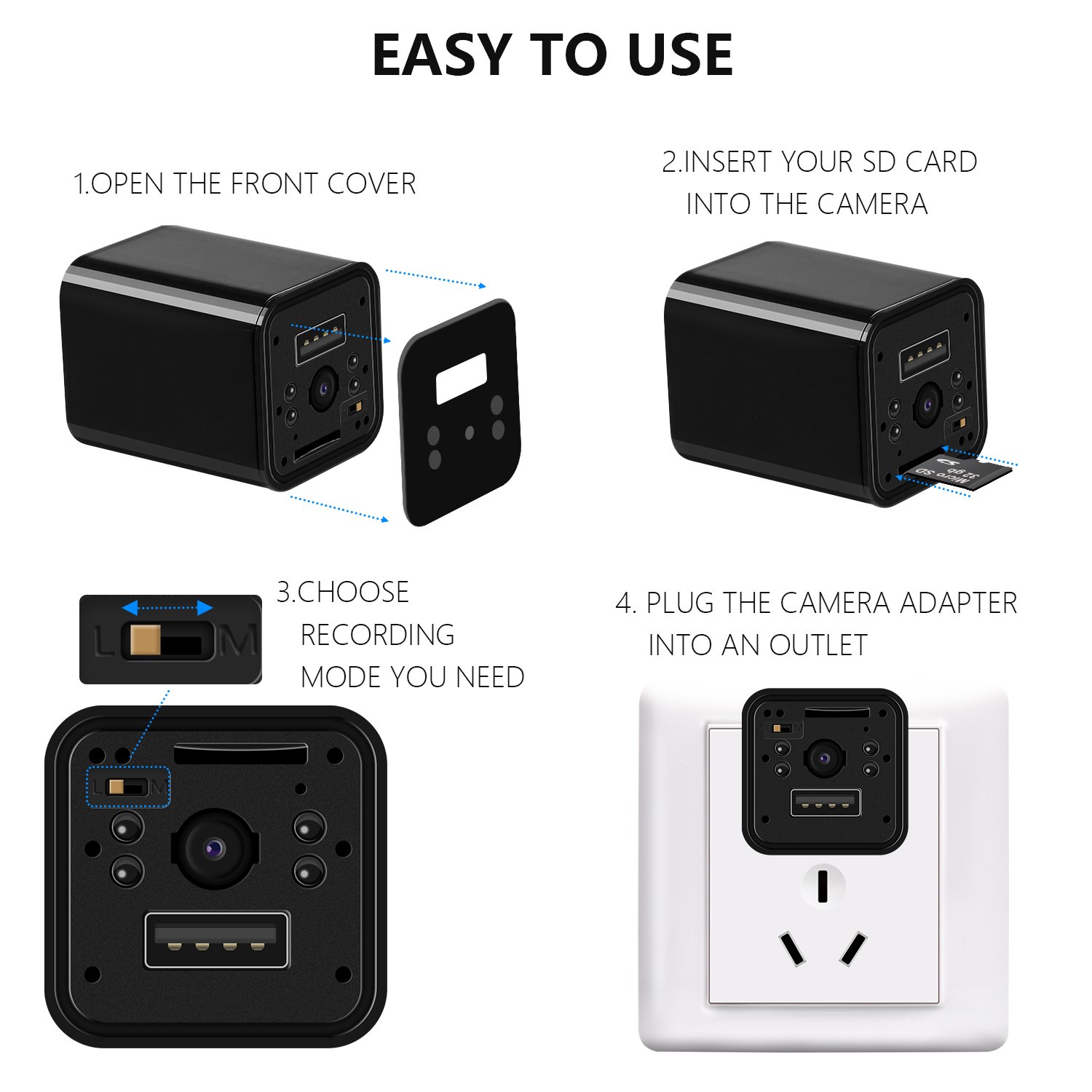Hidden Camera - JAKIELAX Spy Camera Adapter- 1080P HD USB Charger Camera with Motion Detection and Loop Recording Free Flash Transfer Stick for Protection of Your Home and Office