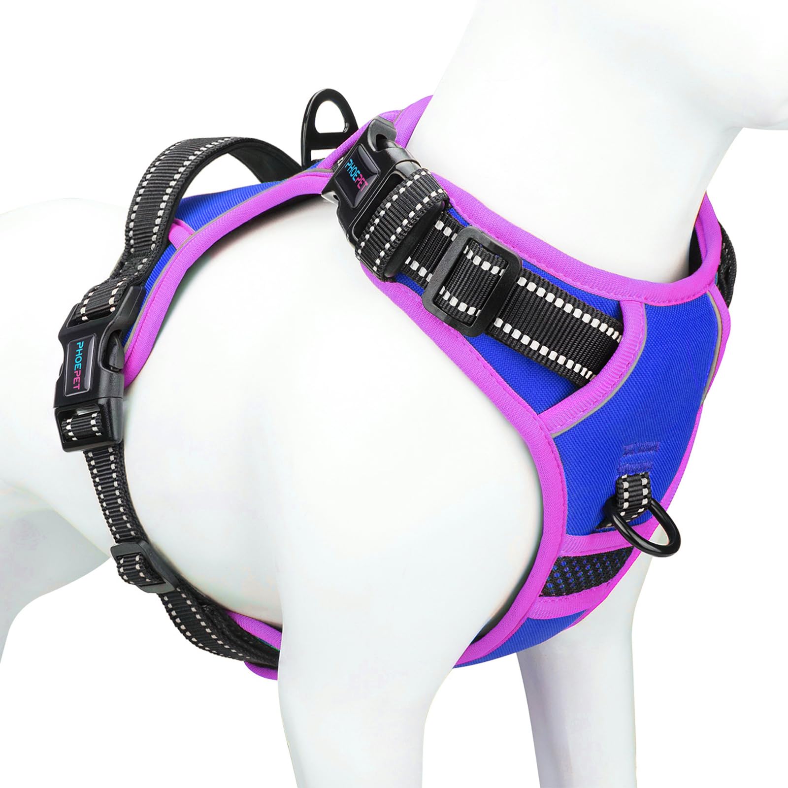 PHOEPET No Pull Dog Harness, Adjustable Vest with Padded Handle and Reflective Strips for Safe and Easy Walks, Fits Small Medium Large Dogs(Royal Blue,M)