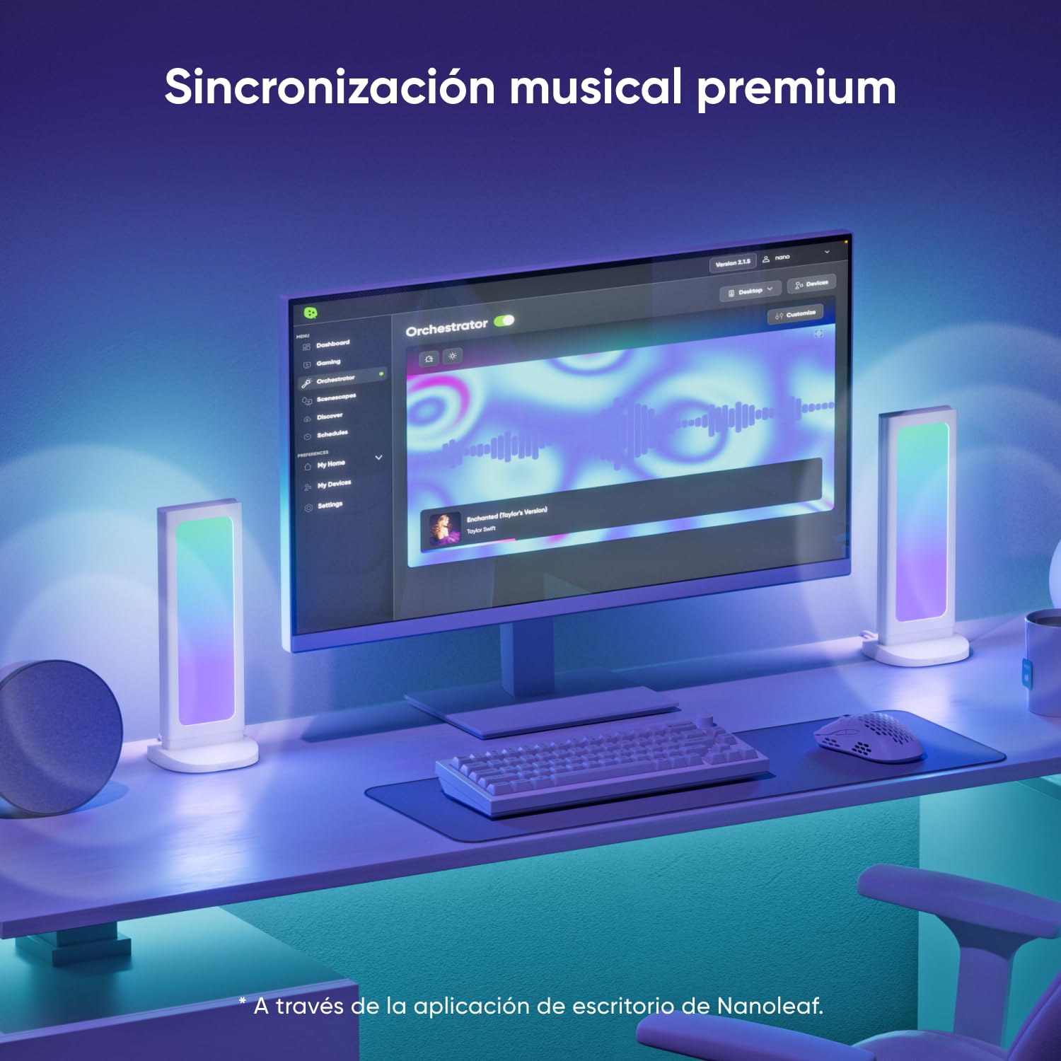 Nanoleaf Hub Luminoso para Gaming Blanco, Lámpara Mesa Inteligente RGB 3-en-1 con Soporte Auriculares/Mando, Iluminación Doble Cara, Dock USB-C, Sync Música y Pantalla vía App, Luz Ambiental Gaming