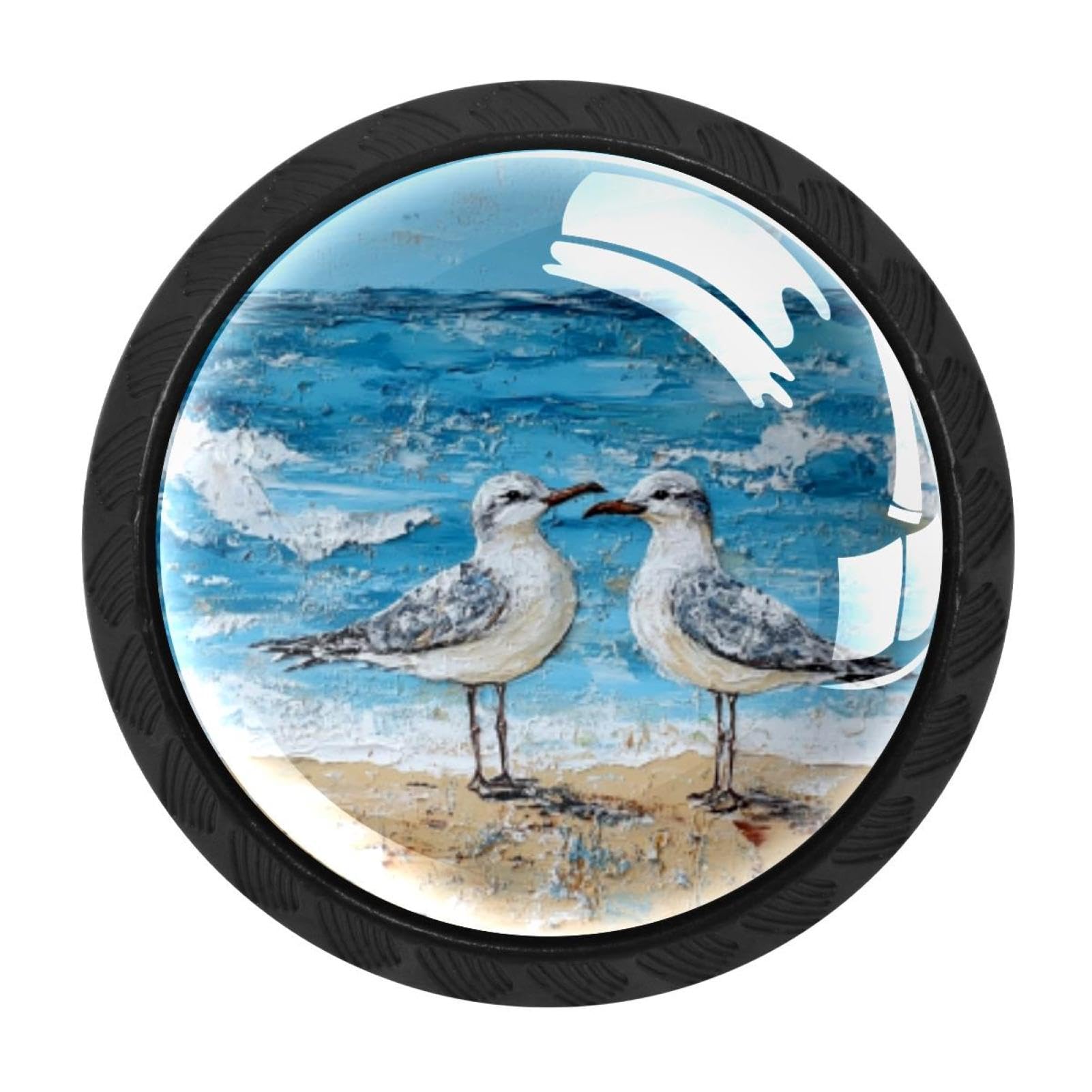 CHENZZZZ 4pcs Round Cabinet Knobs for Home Wardrobe Office Kitchen Dresser and Cupboard Cute Beach Birds East Coast Ocean (3) DIY Glass Drawer Pull Handle with Screws