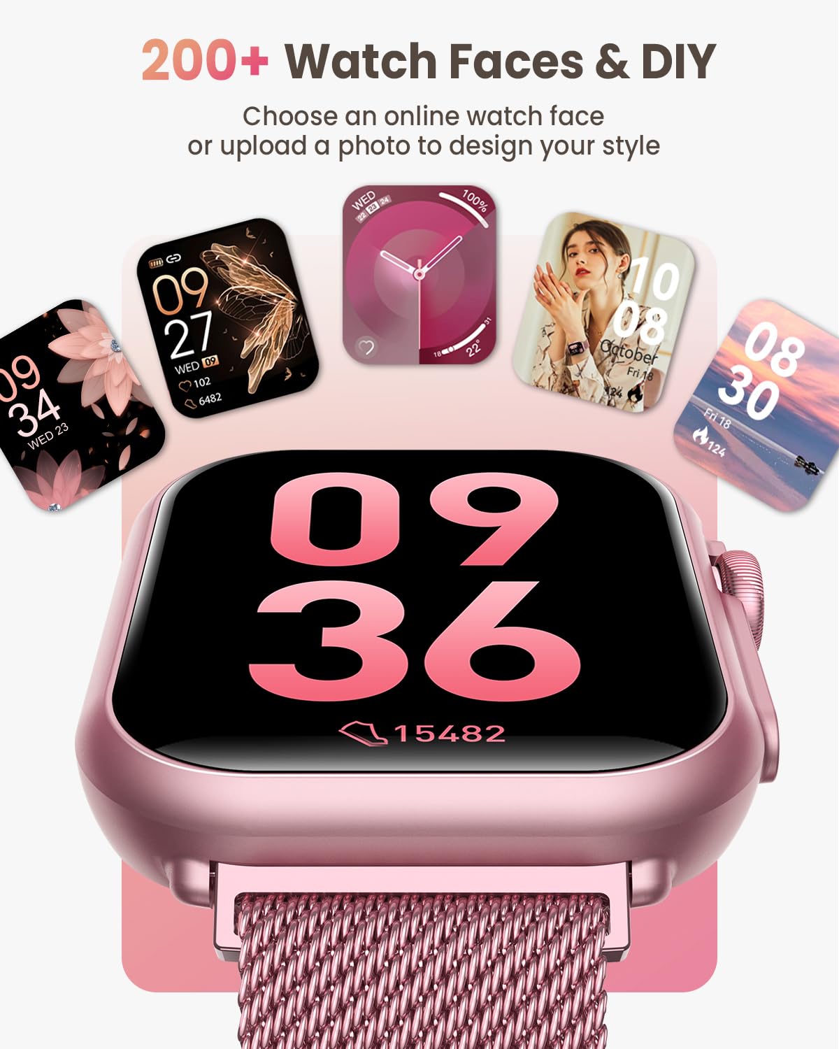 RUXINGX Smartwatch Donna con 1000mAh Batteria, Standby Ultra-lungo 100 Giorni, 1.83" Orologio Fitness Cardiofrequenzimetro SpO2 Sonno, 120+ Sport, Smart Watch Chiamate IP68 Contapassi iOS Android Rosa