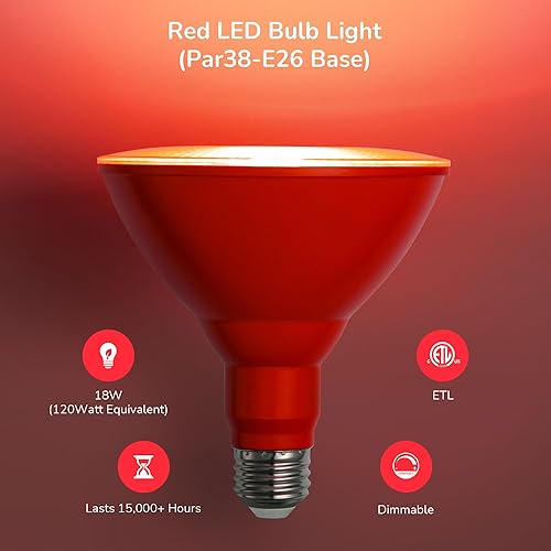 Miniatura 4 de EDISHINE PAR38 - Bombilla LED roja regulable, bombillas rojas de inundación para exteriores, 18 W (equivalente a 120 W), bombillas rojas para