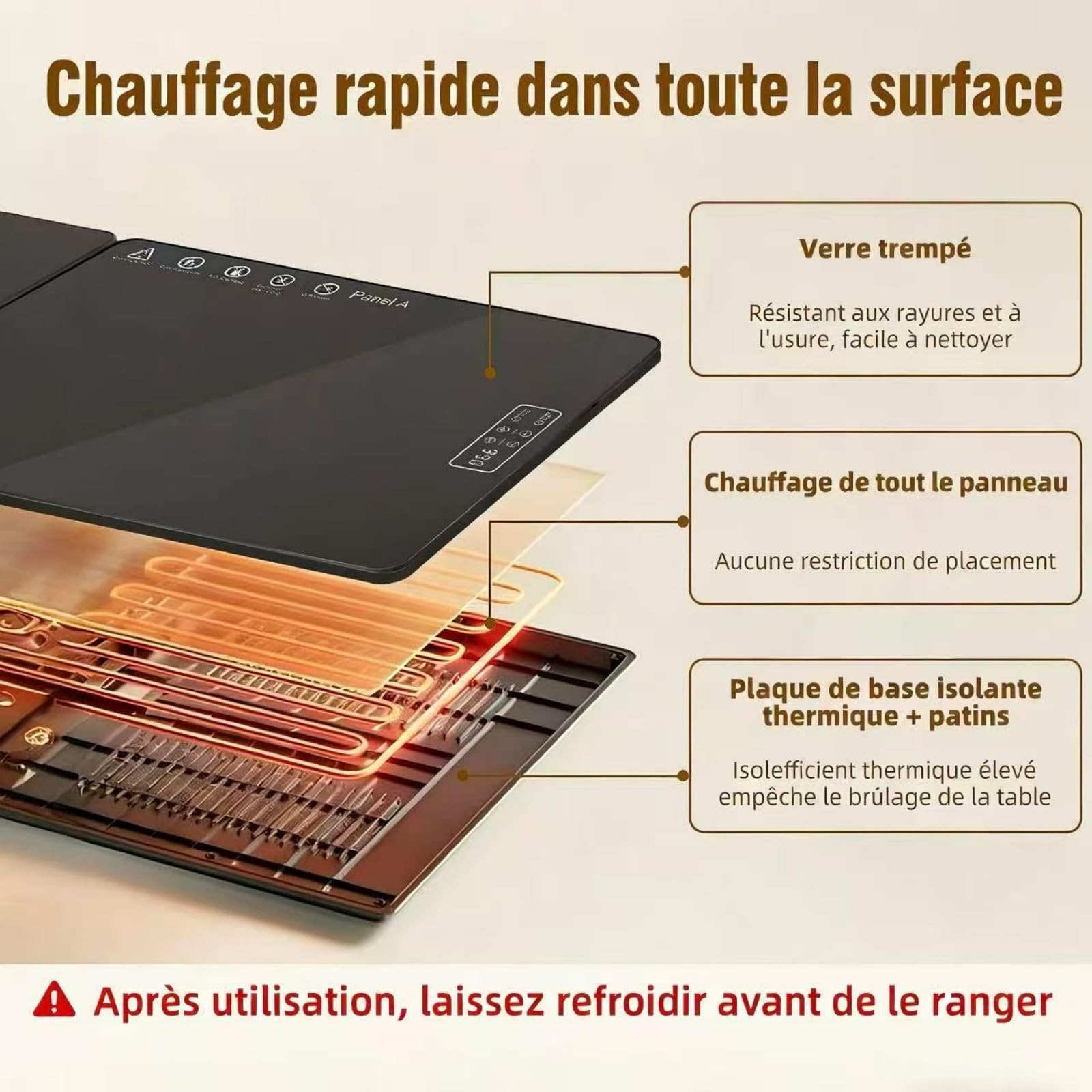 Plaque Chauffante Pliable 80*30 CM, Chauffe Plat Électrique à Température Réglable, Plateau Chauffant Électrique pour Buffets, Banquets et Repas de Famille, Maintien au Chaud et Décongélation
