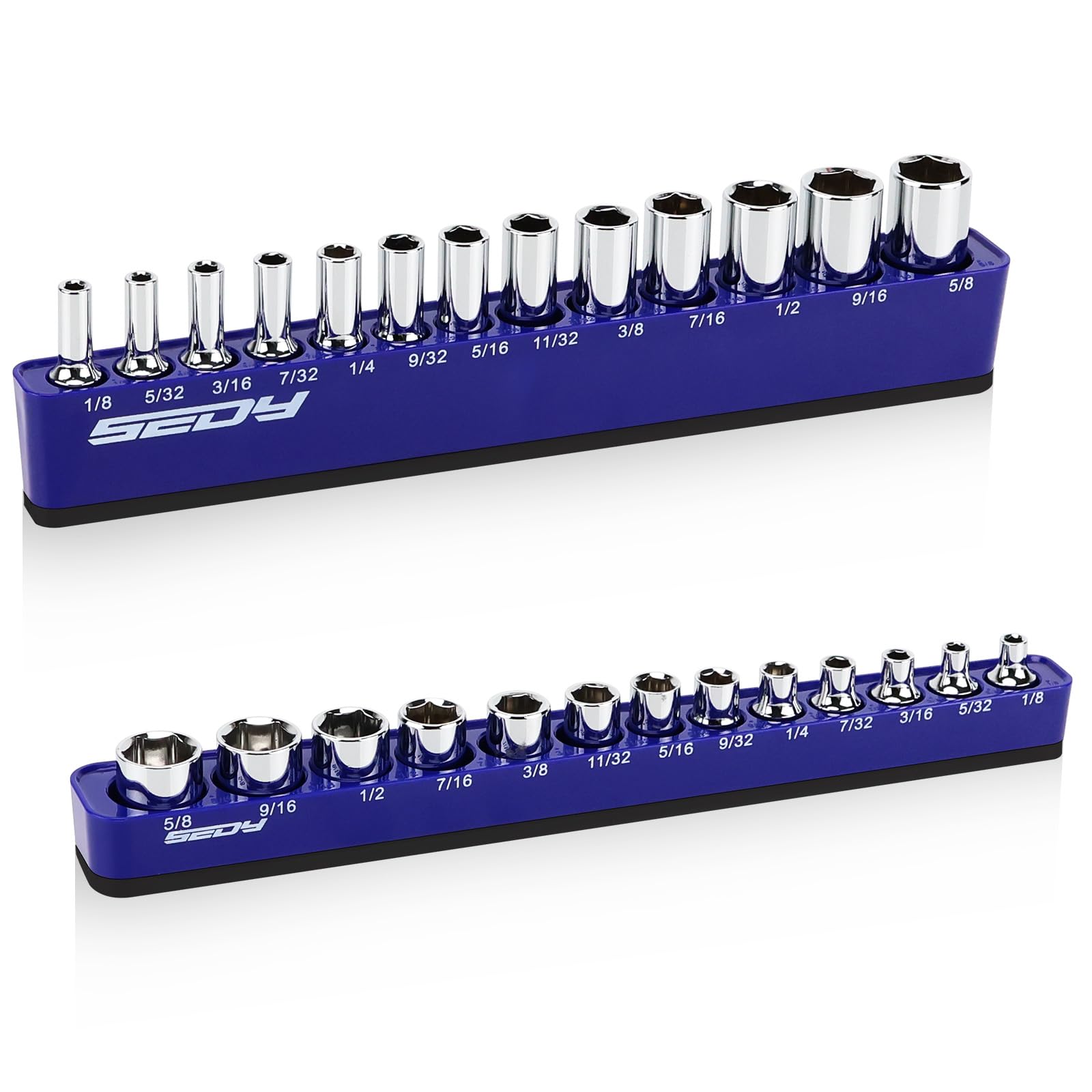2-Piece 1/4"-Drive SAE Magnetic Socket Organizer Set (Holds 26 Sockets) - Detachable Tool Tray with 5mm Magnetic Base, Screw-Fixed Design &amp; Heavy-Duty Modular Storage for Garage/Home Workshop