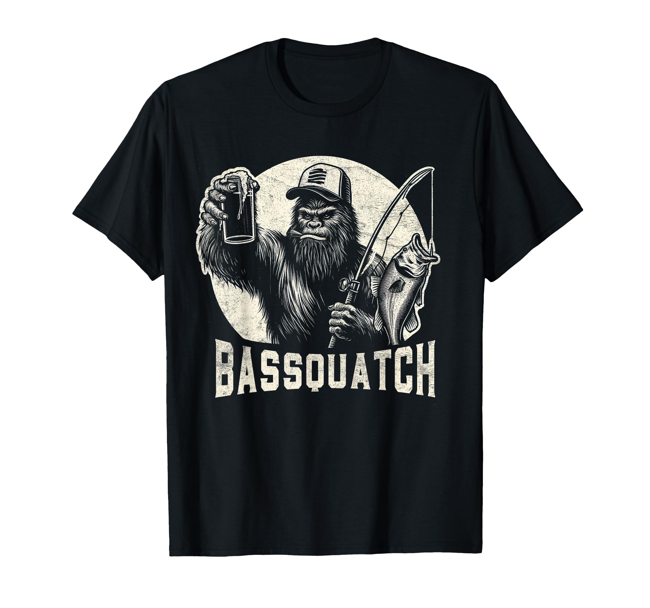 Bassquatch Sasquatch Men's Bass Fishing Bigfoot 80's Vintage T-Shirt