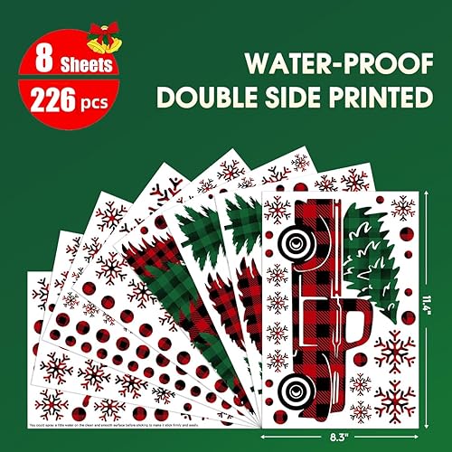 Miniatura 4 de Horaldaily 226 calcomanías de Navidad para ventana, árbol rojo y verde, camión de nieve para suministros de fiesta en casa, tienda, ventana,