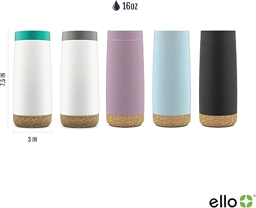 Miniatura 4 de Ello Cole - Botella de agua de acero inoxidable aislada al vacío con tapa deslizante, 16 onzas, gris