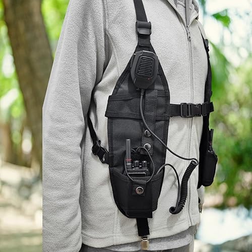 Miniatura 6 de Arnés de hombro para radio, soporte para el pecho, chaleco universal, de nailon, bolsa de radio bidireccional, walkie talkie, búsqueda de artículos