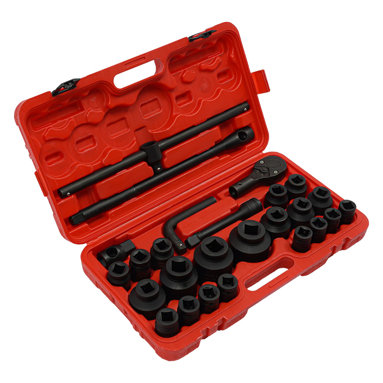 Juego de 26 boquillas para trinquete, estuche de vaso de peso pesado 21-65 mm | Con trinquete reversible, llave de vaso y juego de boquillas, para coche, reparación de automóviles o dispositivos mecánicos