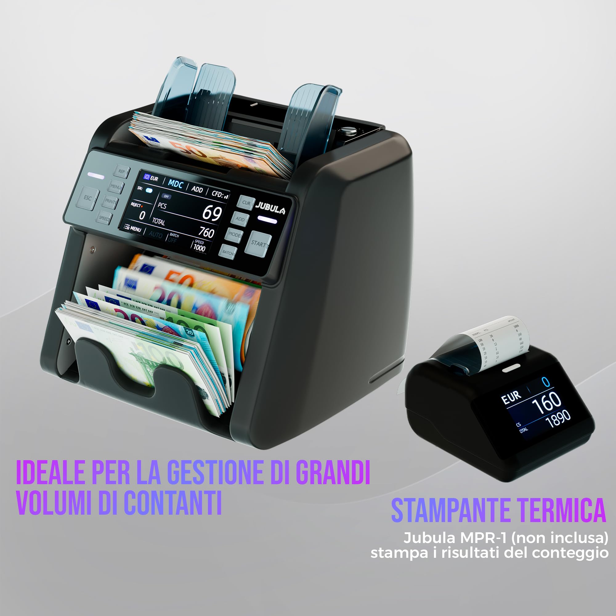 MV-550 - Contatore moneta per banconote miste e rilevatore di banconote contraffatte | UV/MG/IR/DD / 2CIS ecc. | Esatto | EUR USD GBP SEK CHF ecc. | Contatore banconote | Contatore di denaro