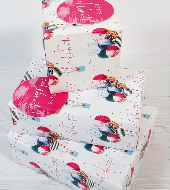 Wrapping Paper 12373A"Party Balloons" Gift Wrap Pack with 2 Sheets & 2 Tags, Plastic Free & Fully Recyclable, Multicoloured